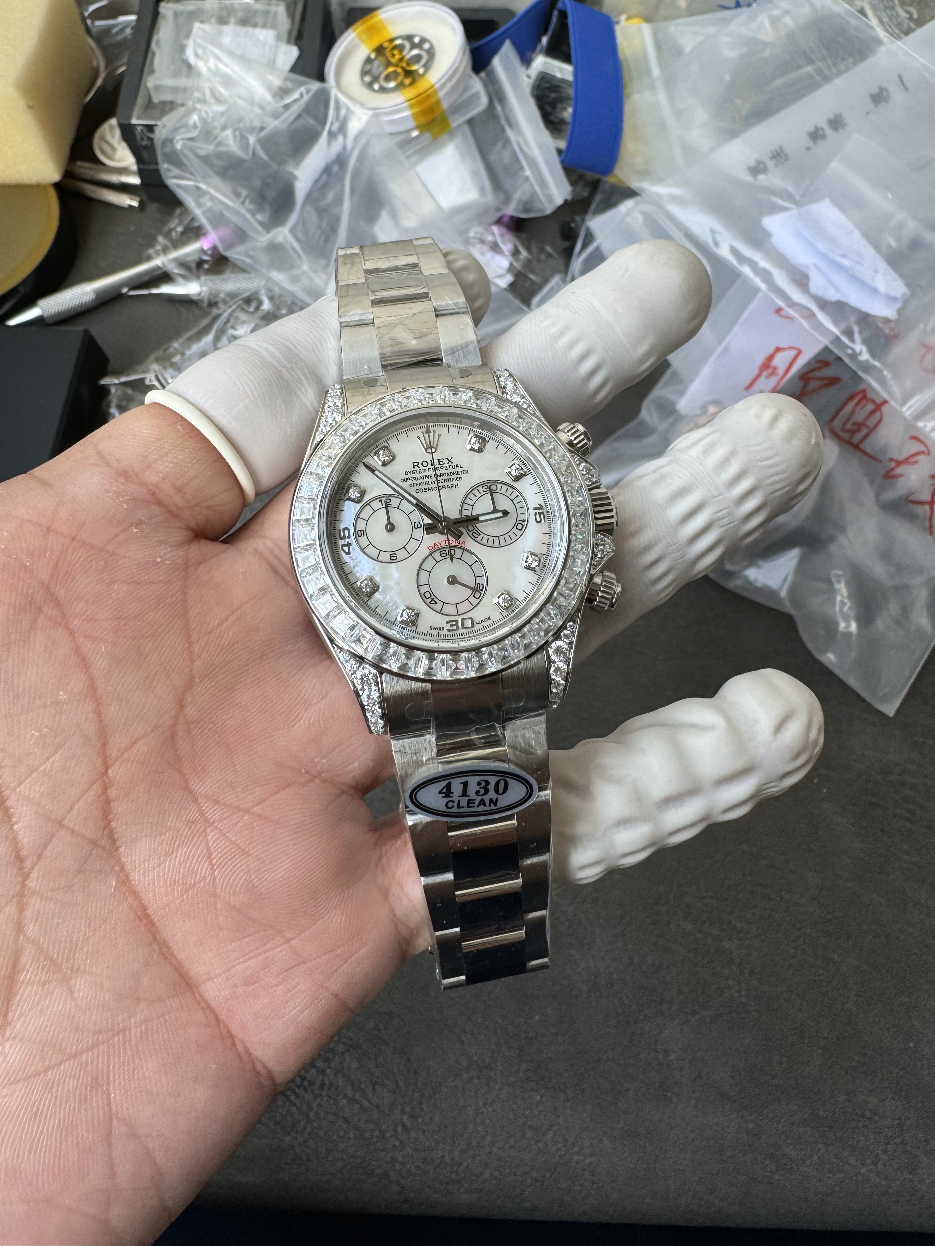 Super Clone Rolex 1:1 Daytona 116599RBR MOP Dial Full Diamond  4130 Movement