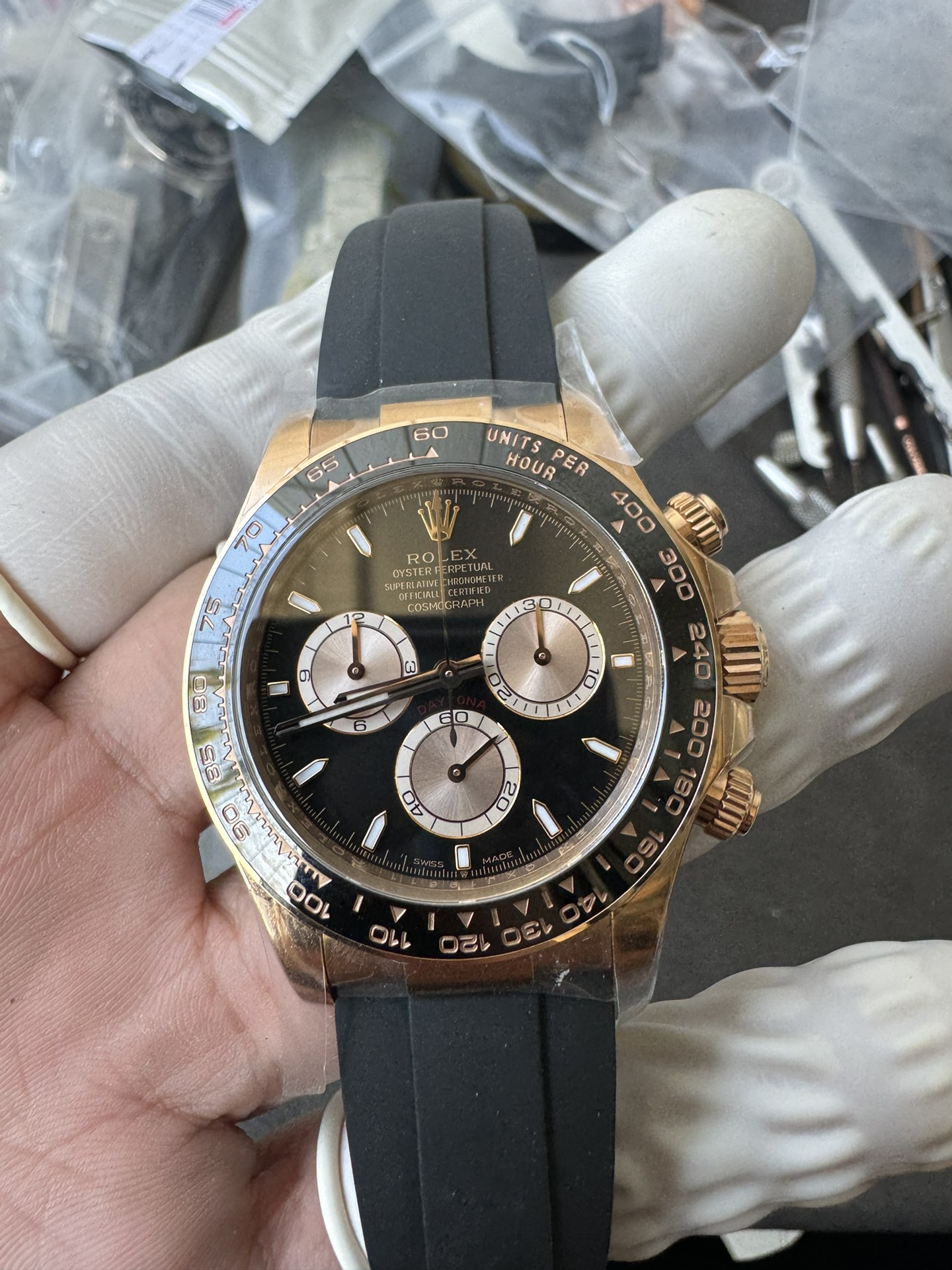 Super Clone Rolex 1:1 Daytona 116515LN Everose Gold Black Dial Ceramic Bezel on Oysterflex 4131 Movement