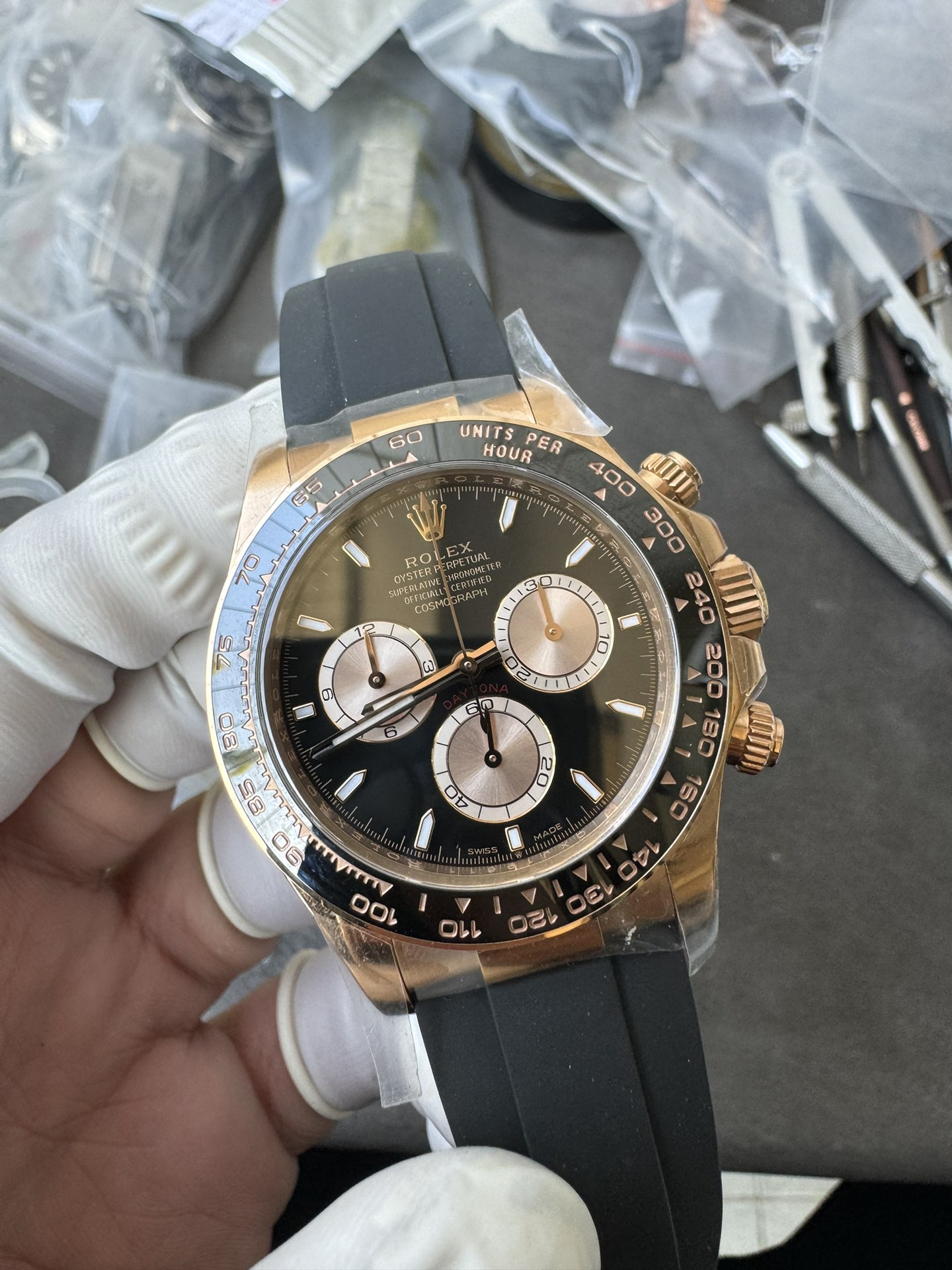 Super Clone Rolex 1:1 Daytona 116515LN Everose Gold Black Dial Ceramic Bezel on Oysterflex 4131 Movement