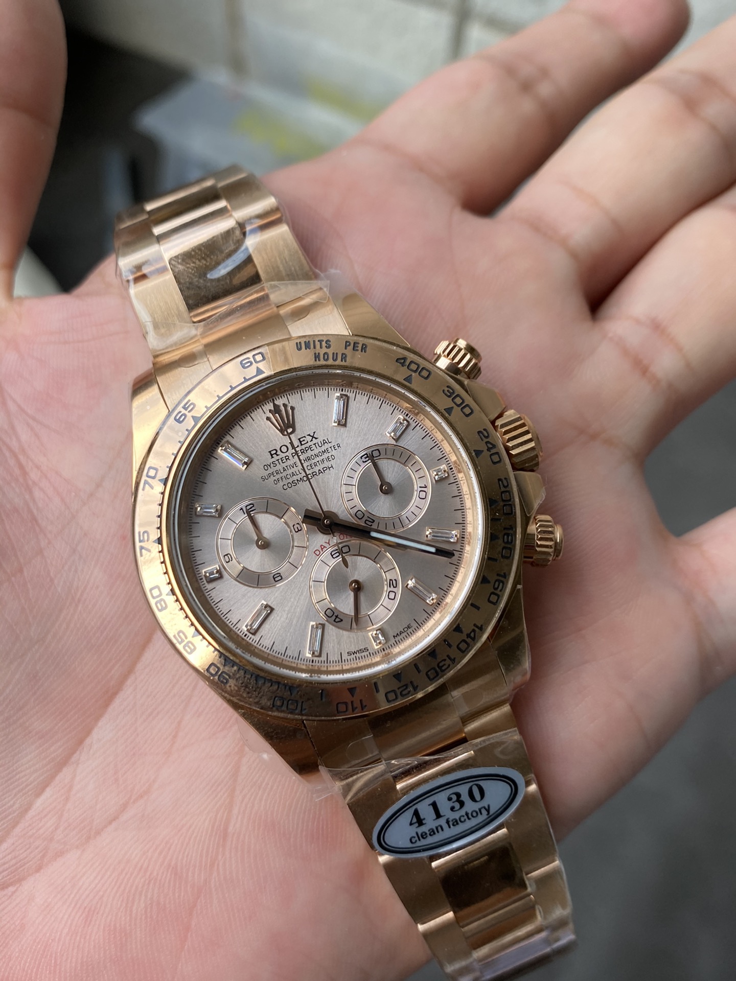 Super Clone Rolex 1:1 Daytona 116505 Rose Gold Sundust Dial – 4130 Movement