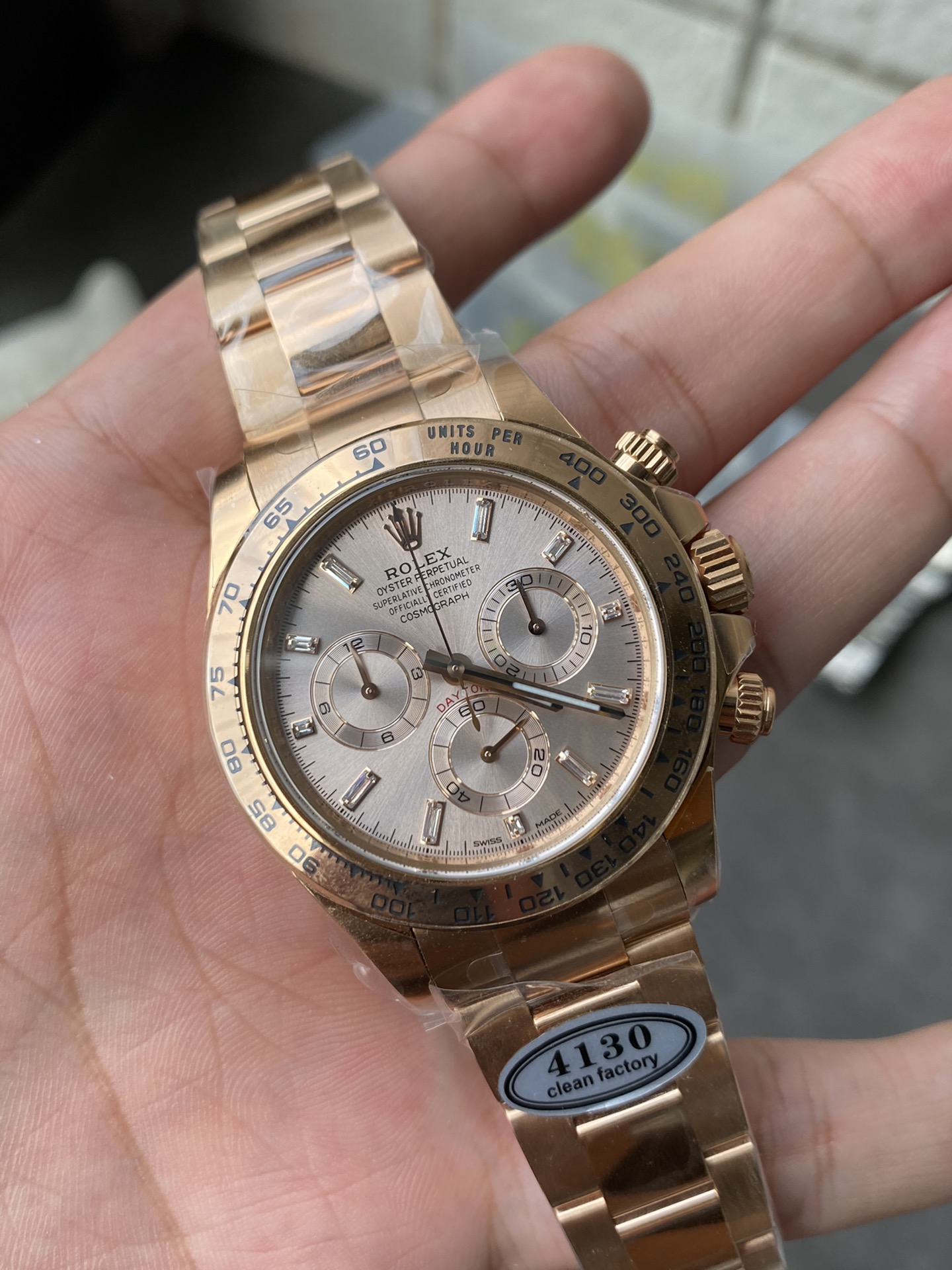 Super Clone Rolex 1:1 Daytona 116505 Rose Gold Sundust Dial – 4130 Movement