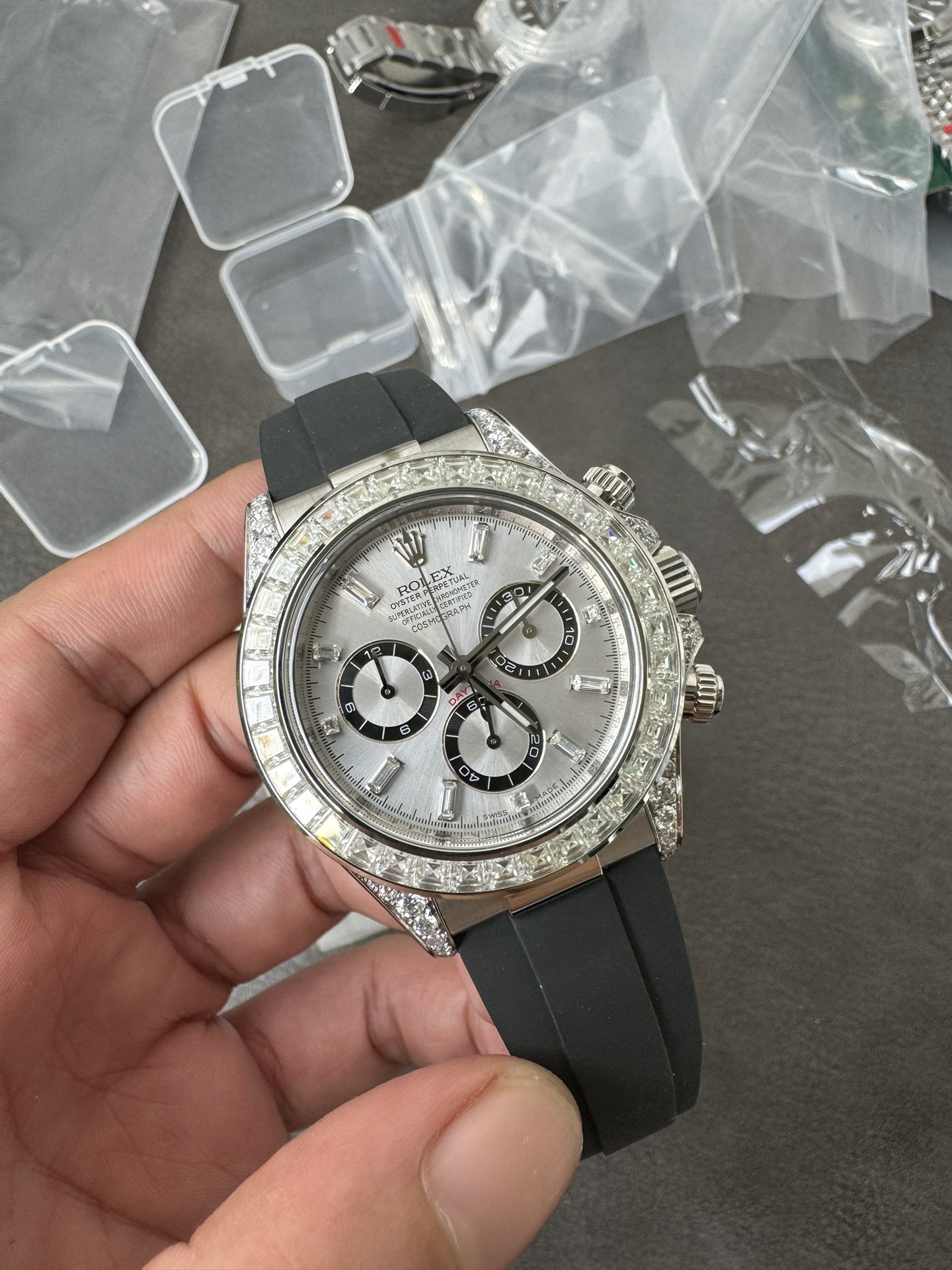 Super Clone Rolex 1:1 Daytona M126539TBR Ice Dial Diamond Bezel Oysterflex | 4131 Movement