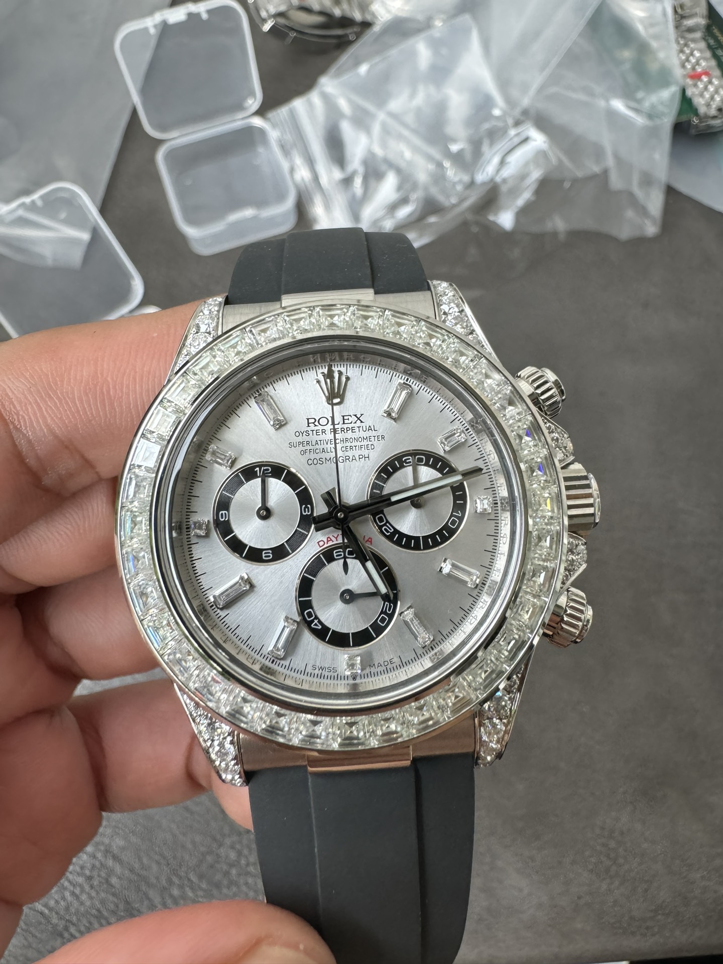 Super Clone Rolex 1:1 Daytona M126539TBR Ice Dial Diamond Bezel Oysterflex | 4131 Movement