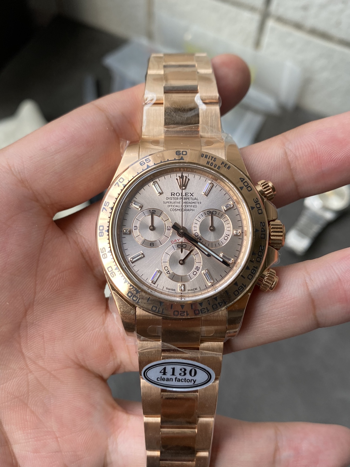 Super Clone Rolex 1:1 Daytona 116505 Rose Gold Sundust Dial – 4130 Movement