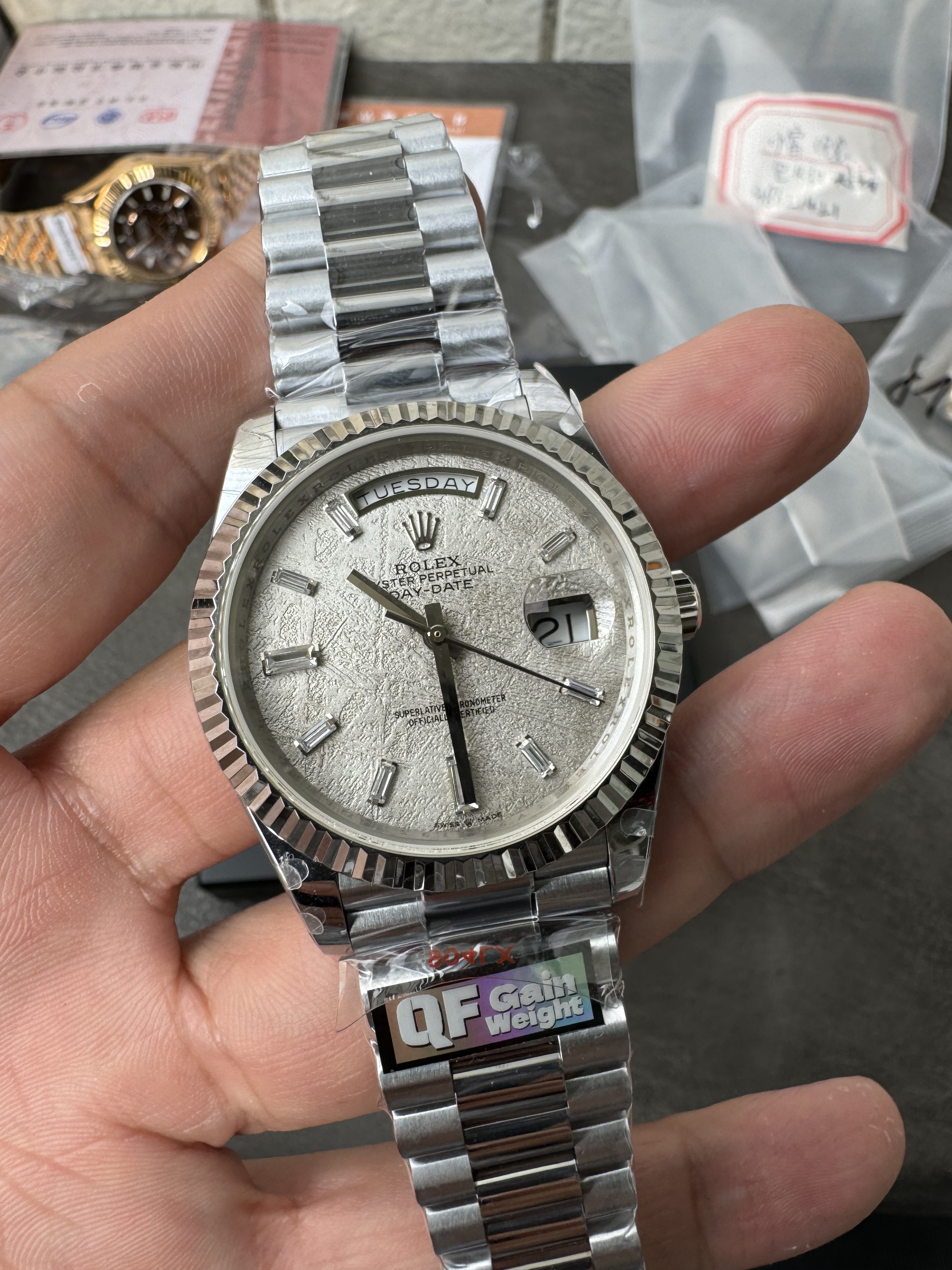 Super Clone Rolex Day-Date 40 – Rare Meteorite Dial in Full White Gold