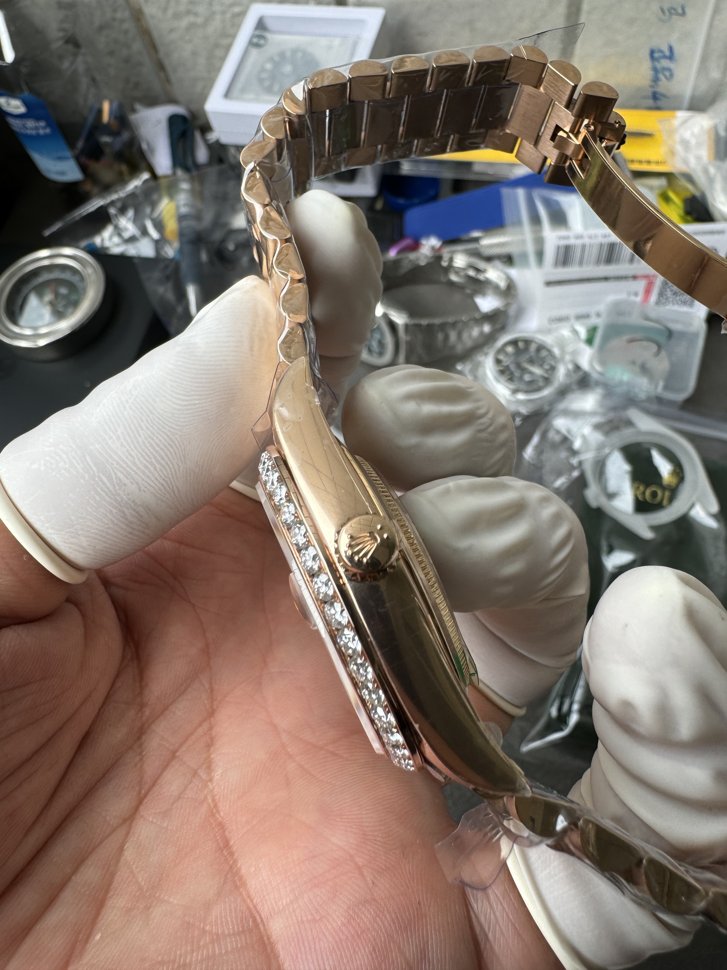 Super Clone Rolex 1:1 Day-Date 228235 Olive Green Dial Diamond Bezel President