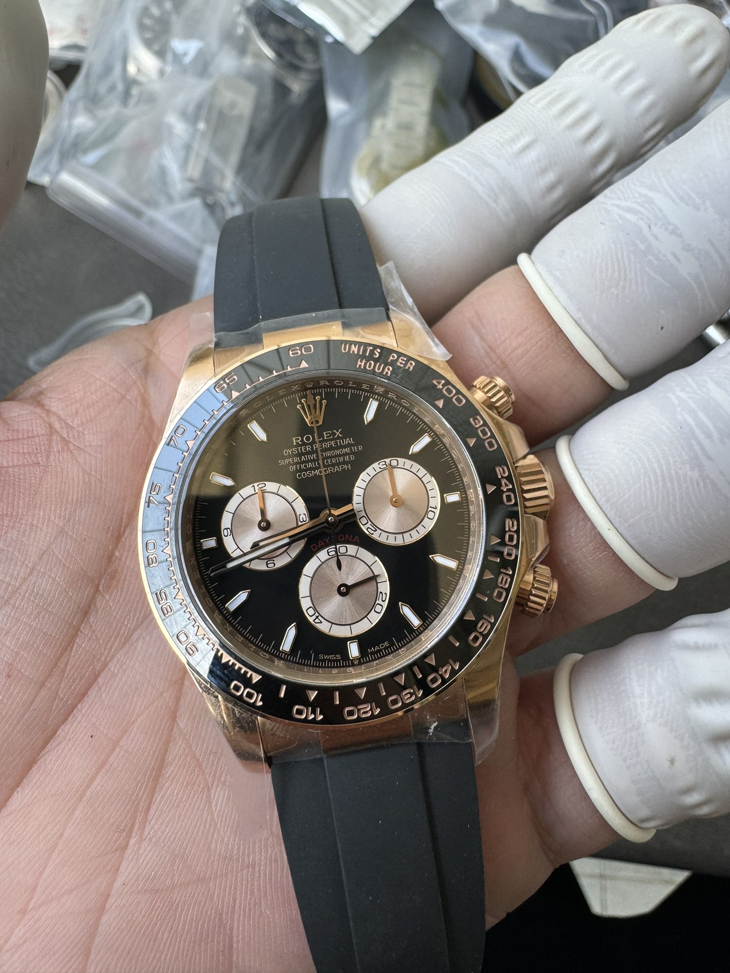 Super Clone Rolex 1:1 Daytona 116515LN Everose Gold Black Dial Ceramic Bezel on Oysterflex 4131 Movement