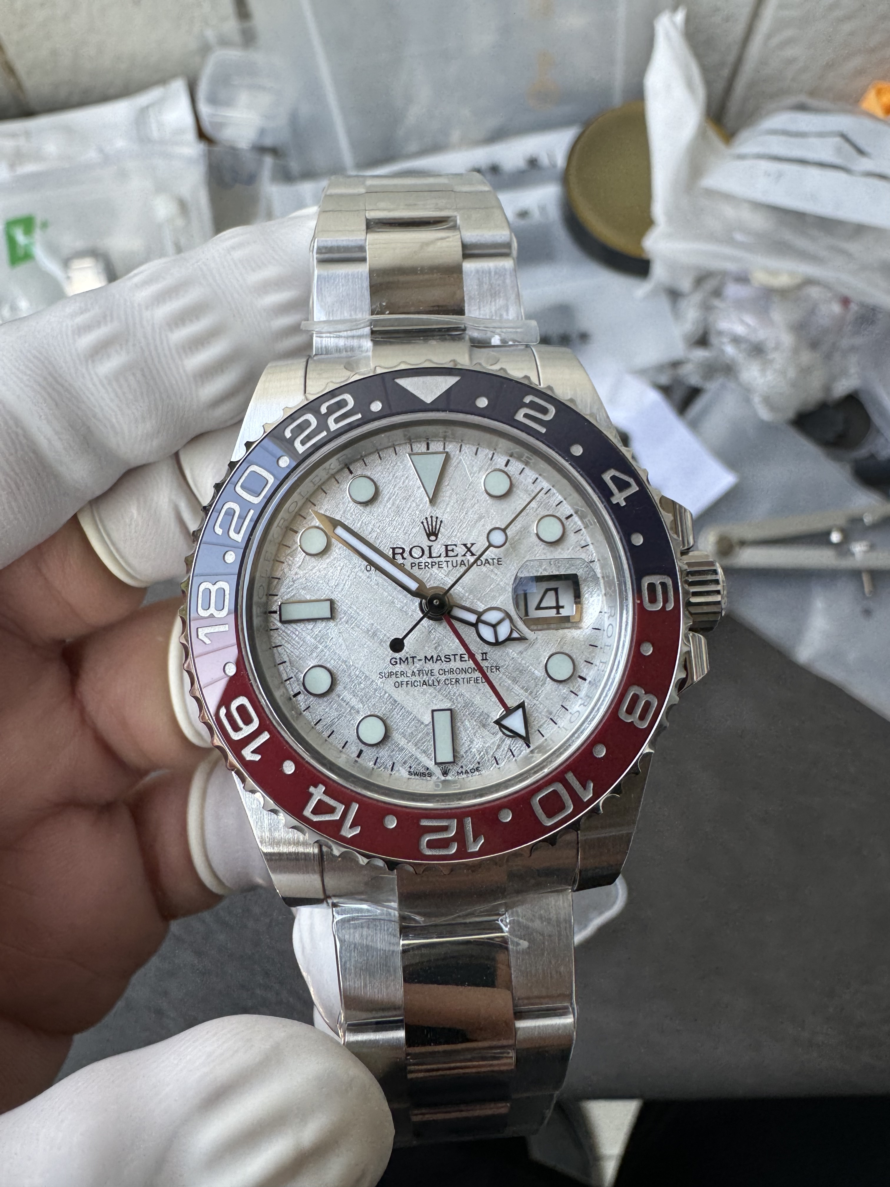 Rolex GMT-Master II White Gold M126719BLRO-0002 Meteorite dial 'Pepsi' on Oyster Super Clone (Gain weight)