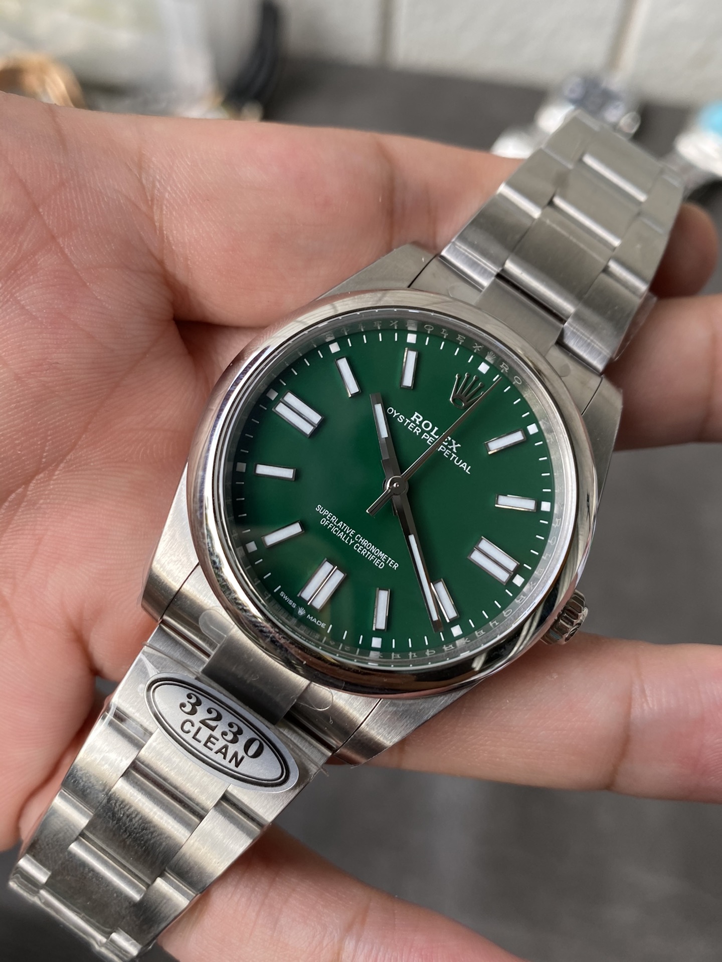 Super Clone Rolex 1:1 Oyster Perpetual 124300 Green Dial 41mm 3230 Movement