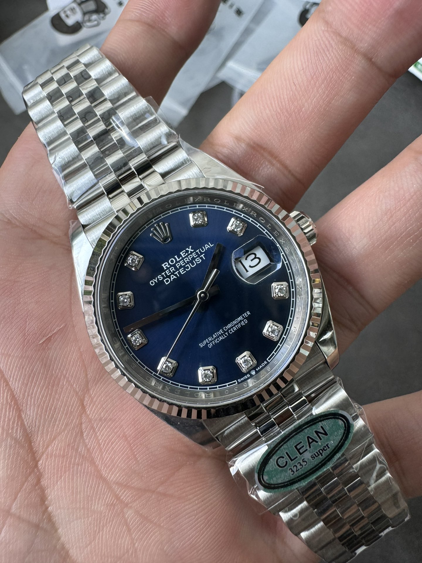 Super Clone Rolex 1:1 Datejust 36mm 126234 Blue Diamond Dial Jubilee Bracelet