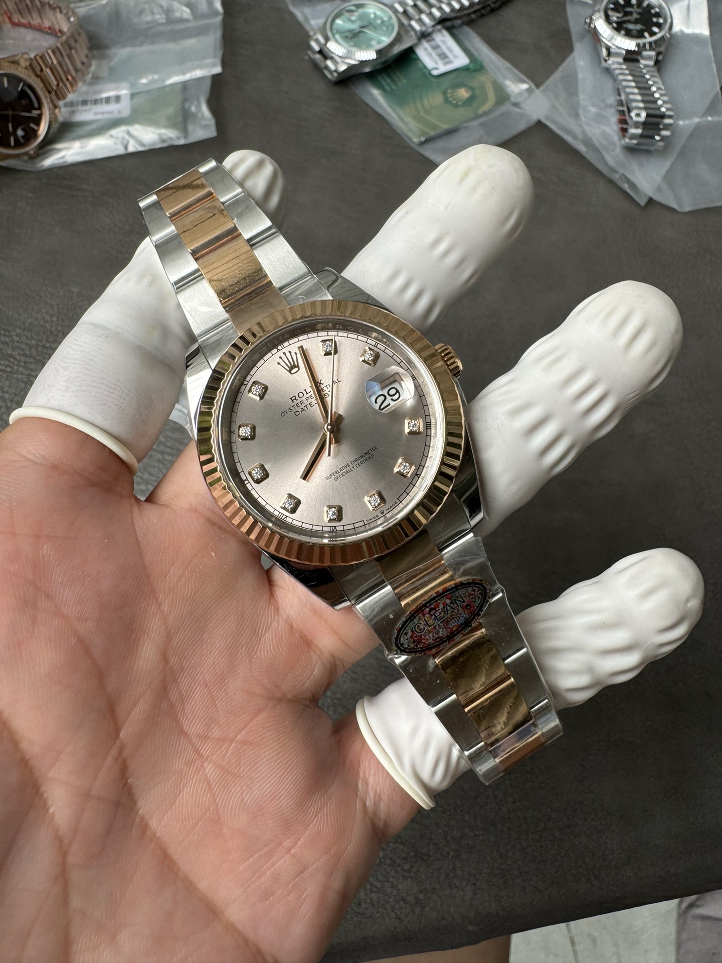 Super Clone Rolex 1:1 Datejust 41mm 126331 3235 Movement – Champagne Diamond Dial & Two-Tone Oyster Bracelet