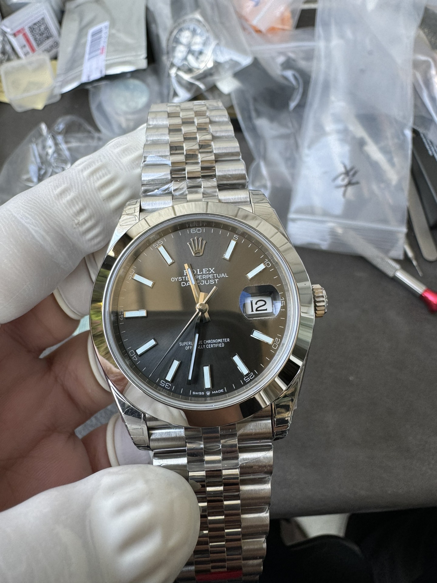 Super Clone 1:1 Rolex Datejust 41mm m126334 | Slate Sunburst Dial | Fluted Bezel | Jubilee Bracelet | 3235 Movement