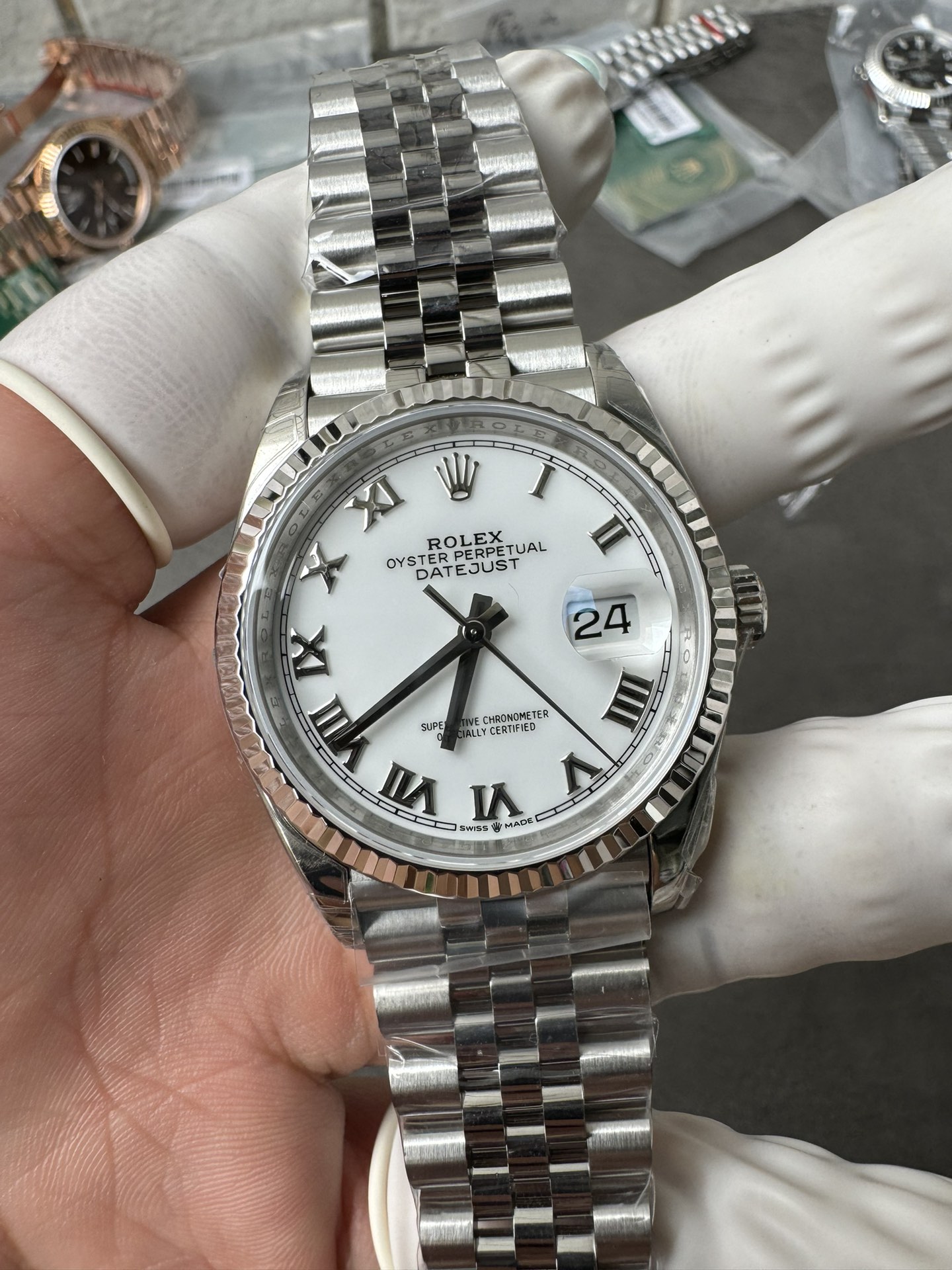 Super Clone Rolex 1:1 Datejust 36mm 126234 3235 Movement – White Roman Dial & Stainless Steel Jubilee Bracelet