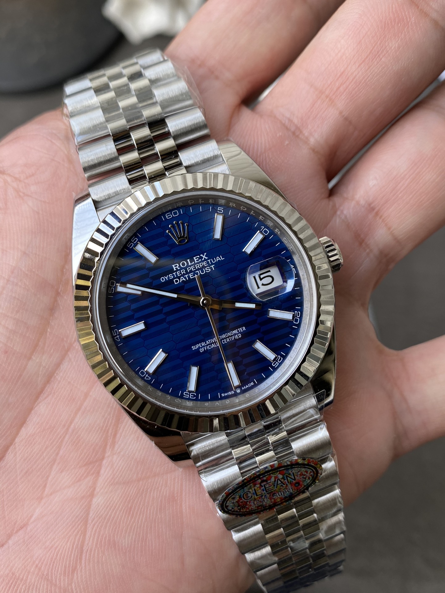 Super Clone Rolex 1:1 Datejust 41mm Blue Honeycomb Dial Jubilee Bracelet – 3235 Movement