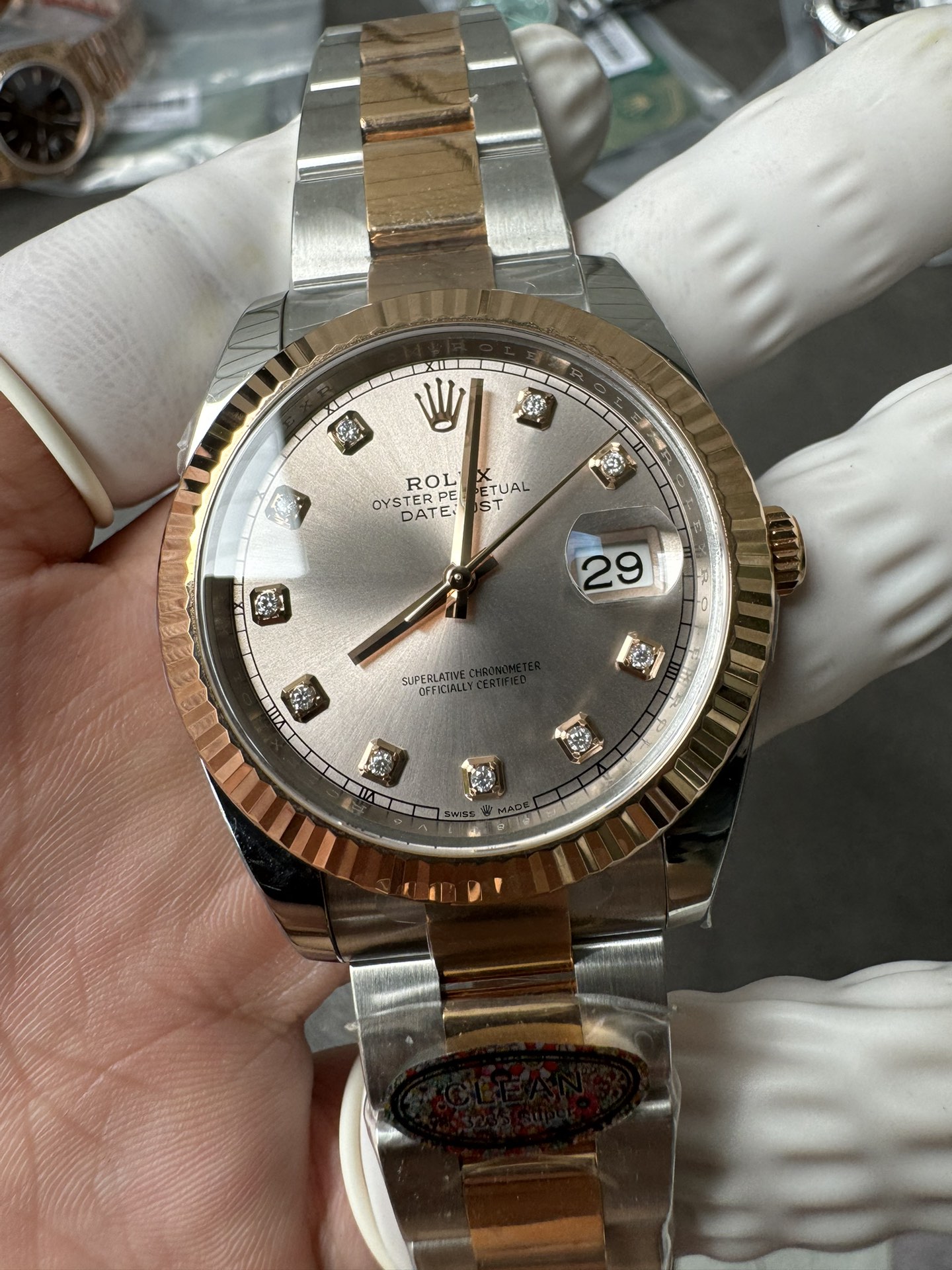 Super Clone Rolex 1:1 Datejust 41mm 126331 3235 Movement – Champagne Diamond Dial & Two-Tone Oyster Bracelet