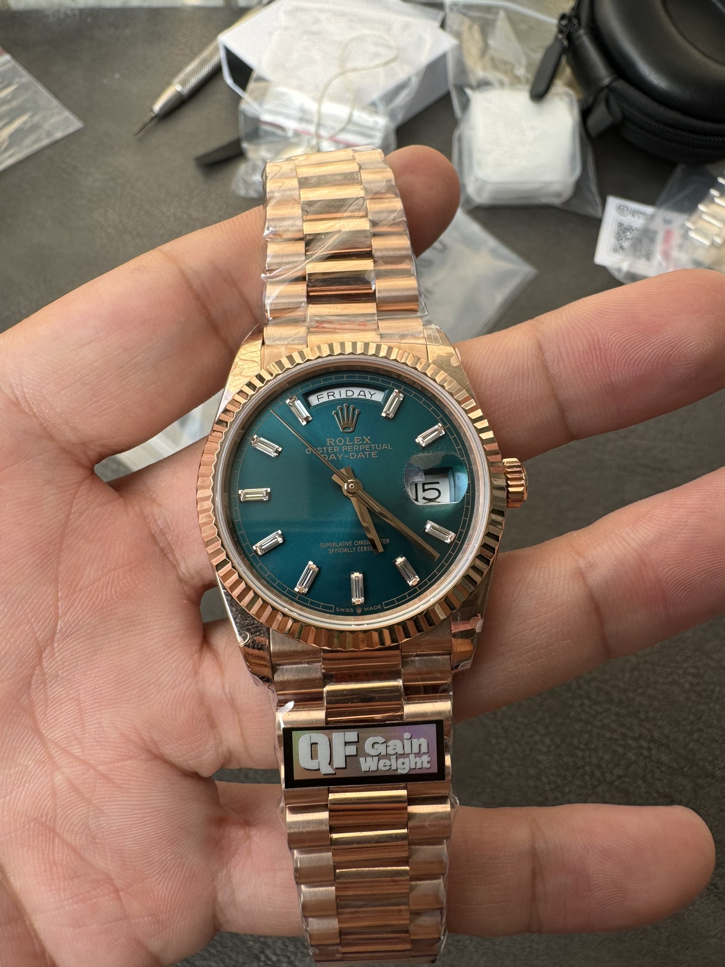 Super Clone Rolex Day-Date 36 | Ice Blue Dial & Rose Gold President Style – 1:1 Perfection