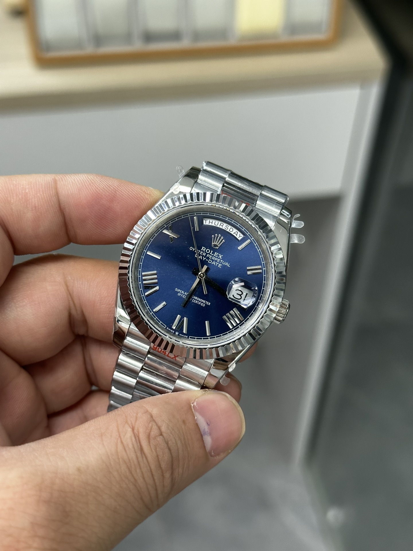 Super Clone Rolex 1:1 Day-Date 40 228239 Blue Roman Dial White Gold Watch