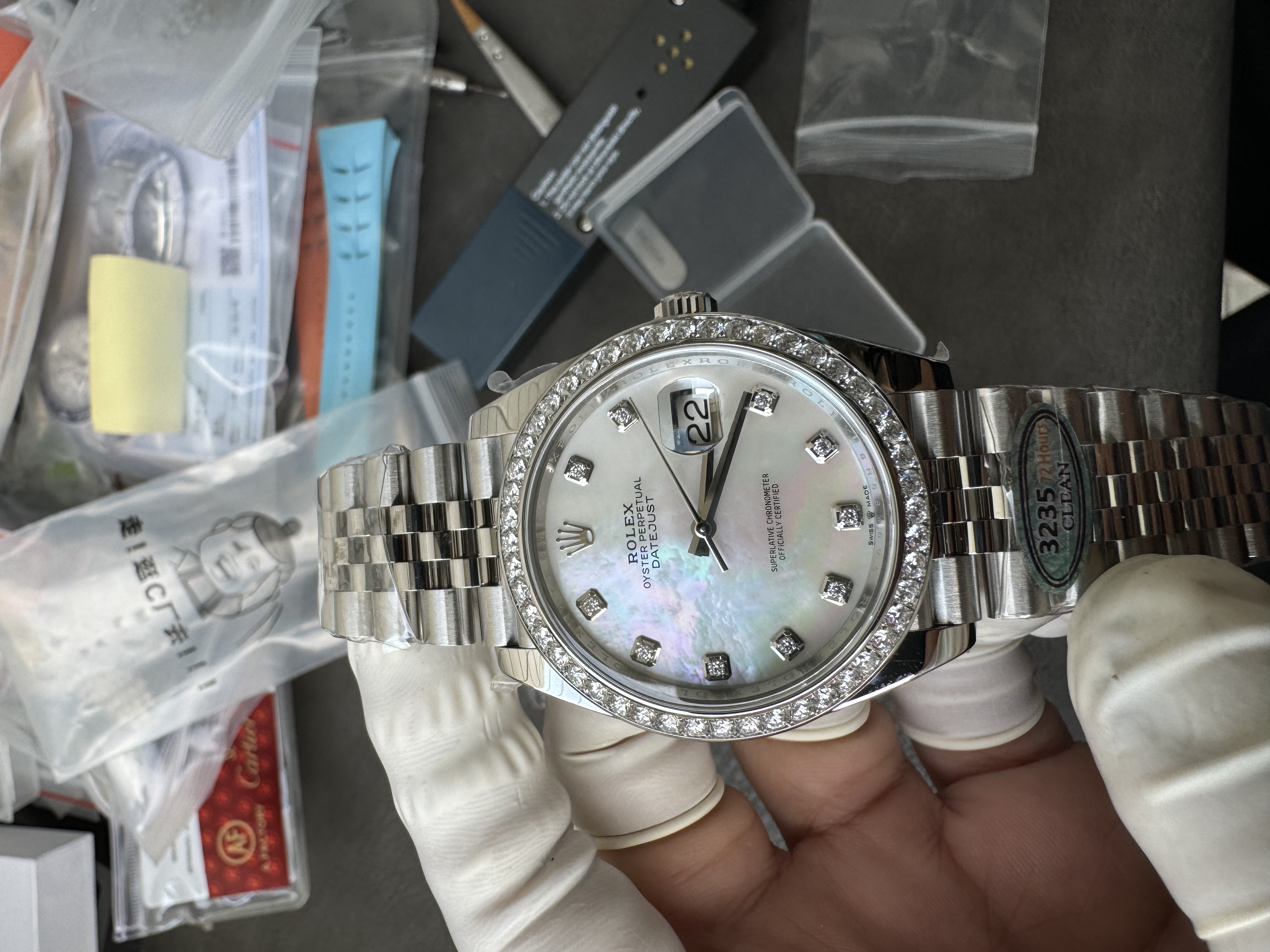 Super Clone 1:1 Rolex Datejust 41mm m126334 | Mother of Pearl Dial with Diamond Markers | Diamond Bezel | Jubilee Bracelet | 3235 Movement