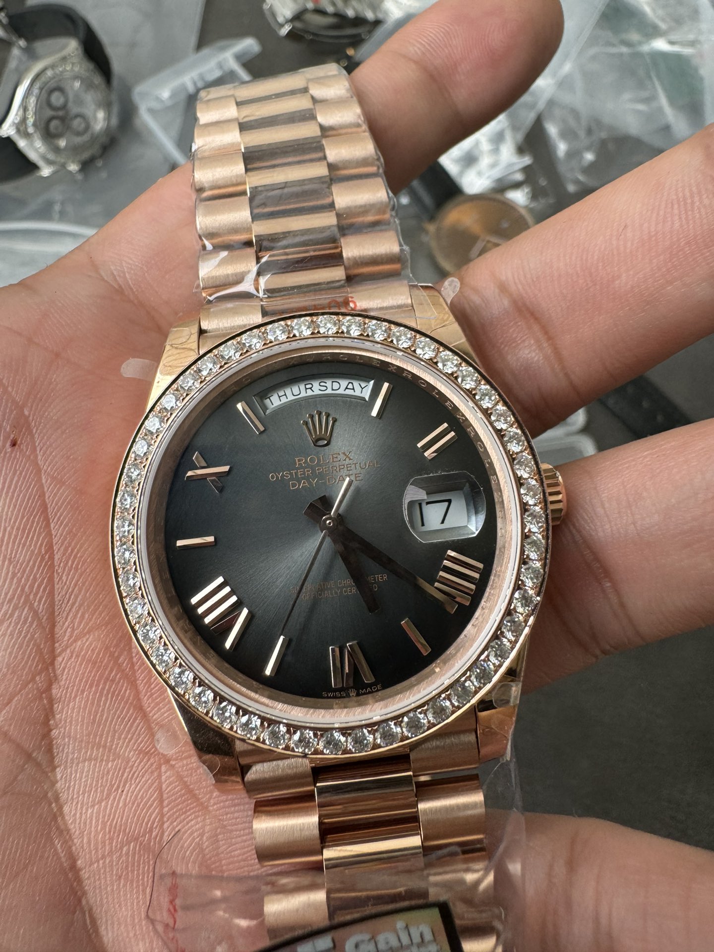 Super Clone Rolex 1:1 Day-Date 40 228345RBR Black Dial Diamond Bezel Roman Markers Watch