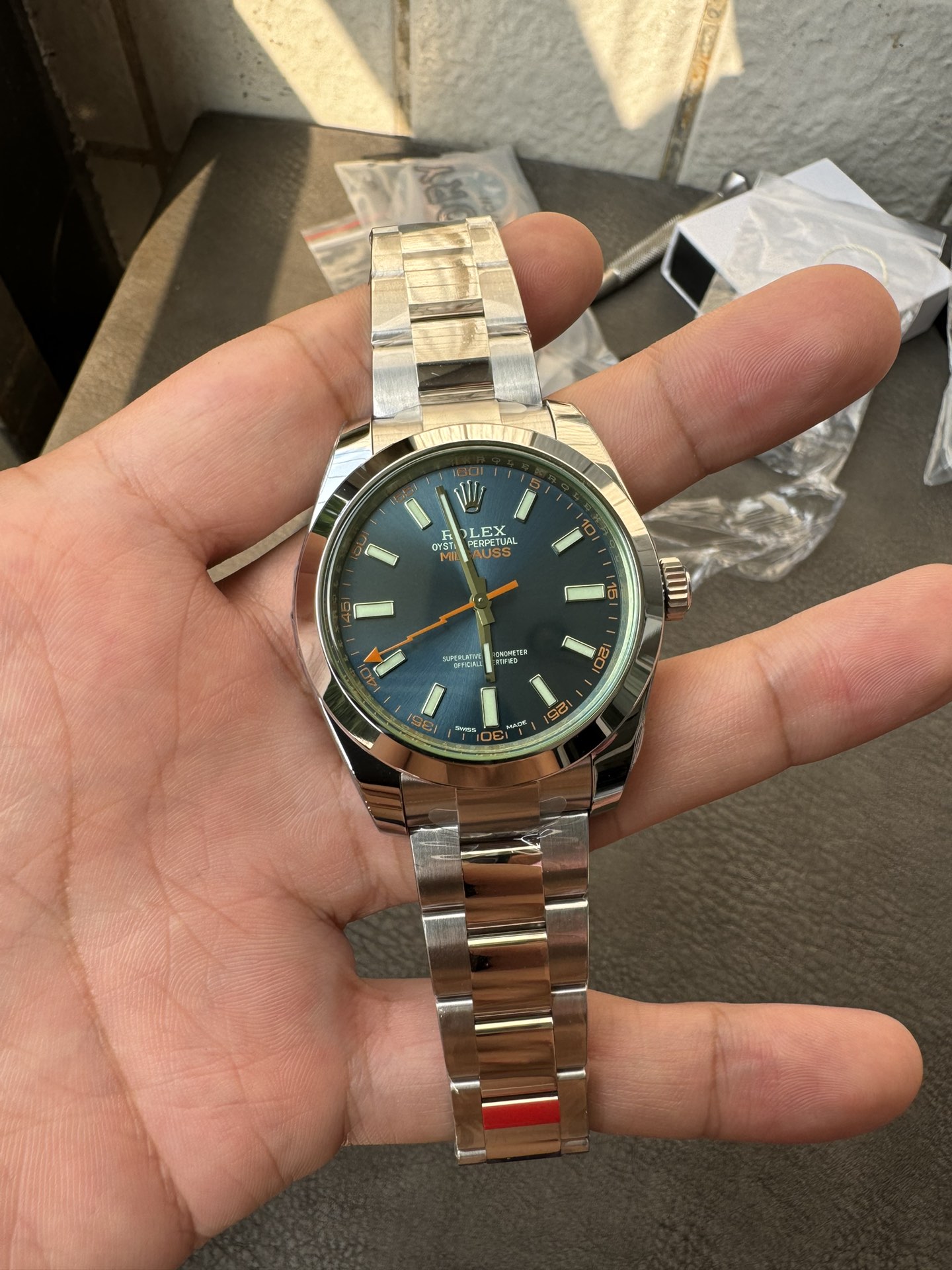 Super Clone Rolex 1:1 Milgauss 116400GV Blue Dial Green Sapphire 41mm 3230 Movement