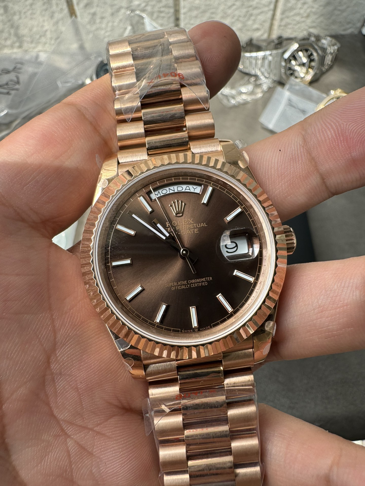 Super Clone Rolex 1:1 Day-Date 40 228235 Chocolate Dial Everose Gold President Watch