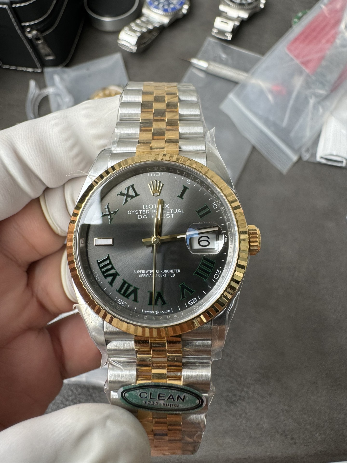 Super Clone Rolex Datejust 36mm 126333 Grey Dial Green Roman Numerals Two-Tone Jubilee Watches