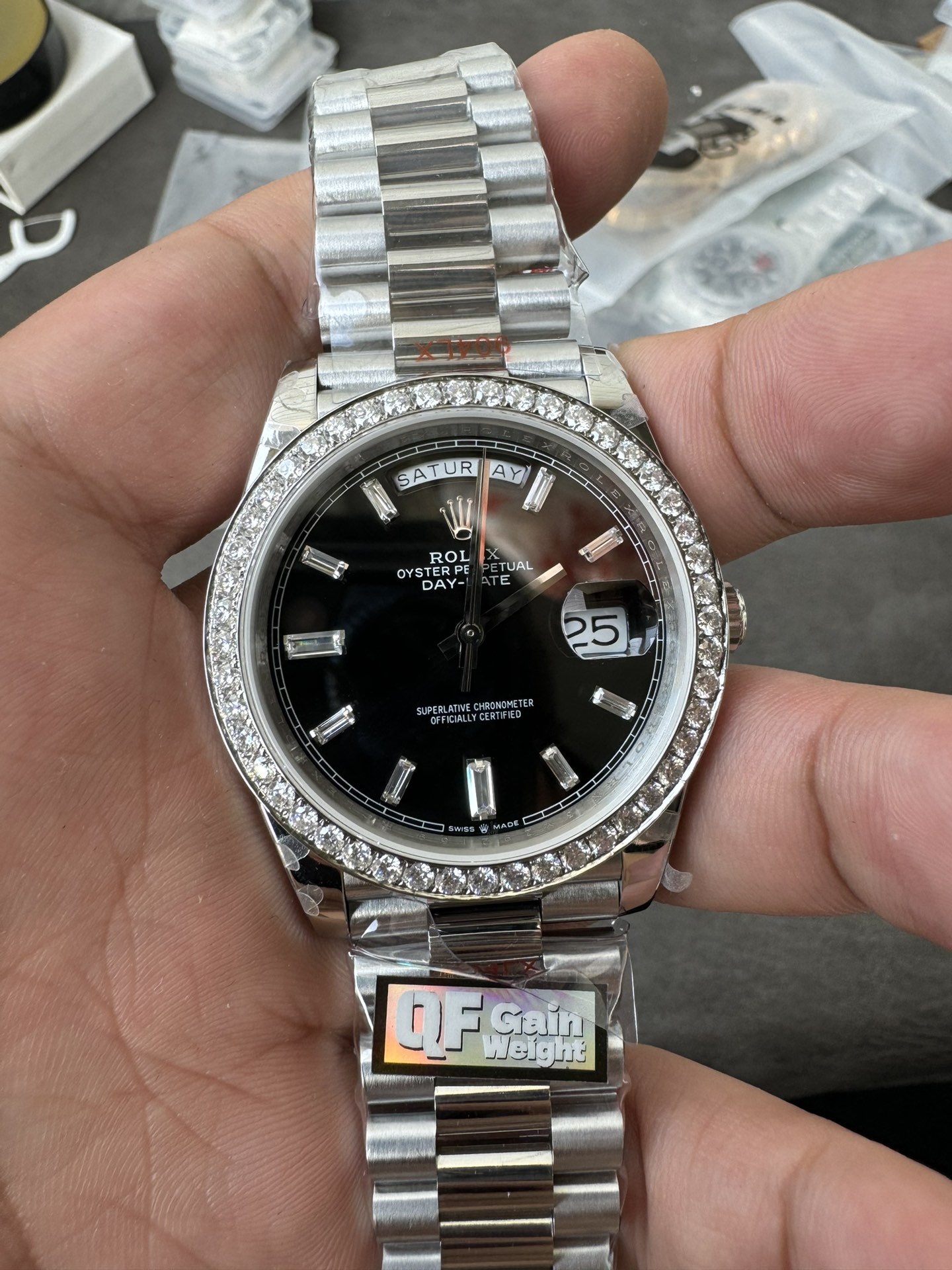 Super Clone Rolex 1:1 Day-Date 40 228349RBR Black Dial Diamond Bezel & Markers President Watch