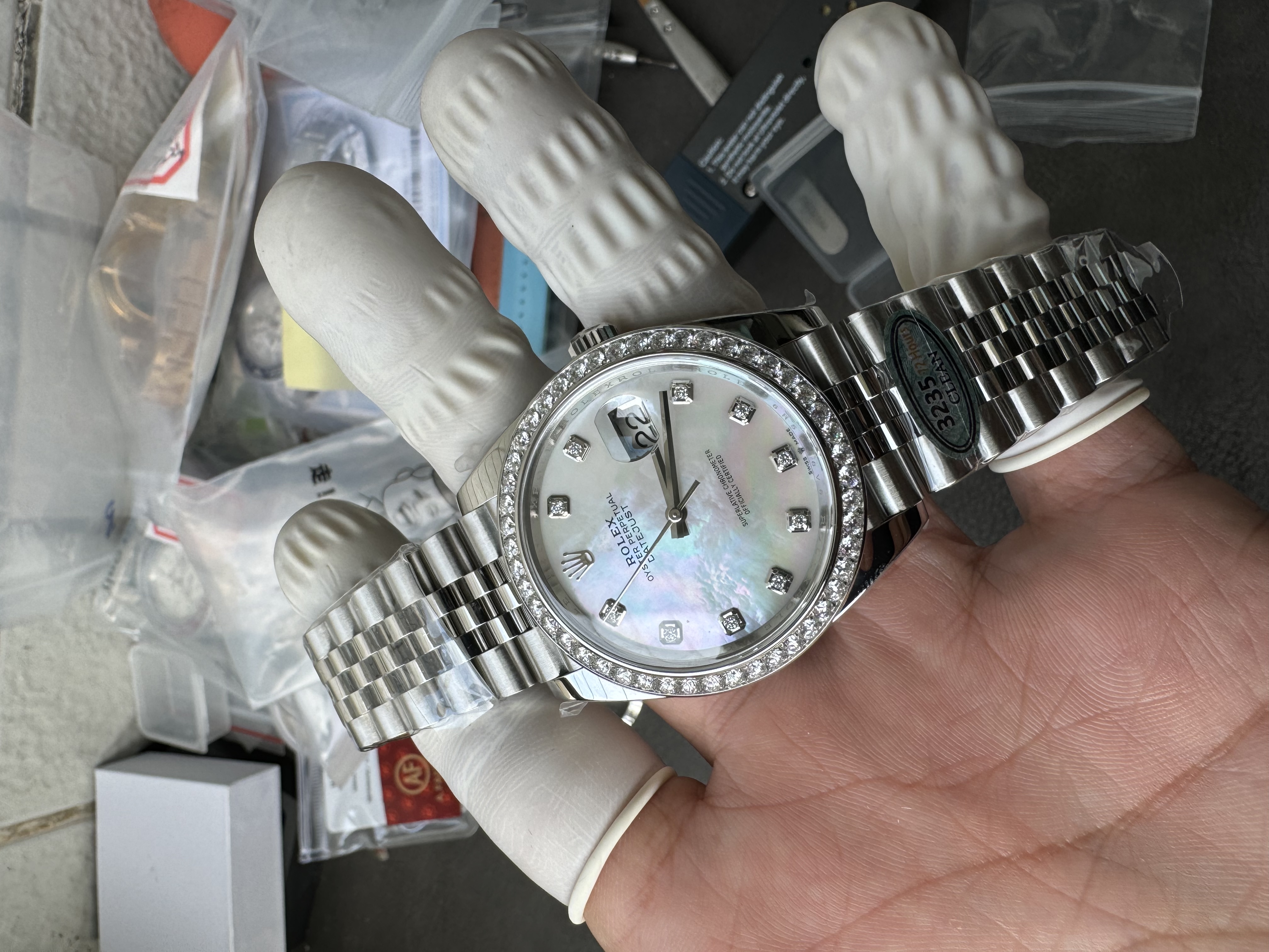 Super Clone 1:1 Rolex Datejust 41mm m126334 | Mother of Pearl Dial with Diamond Markers | Diamond Bezel | Jubilee Bracelet | 3235 Movement
