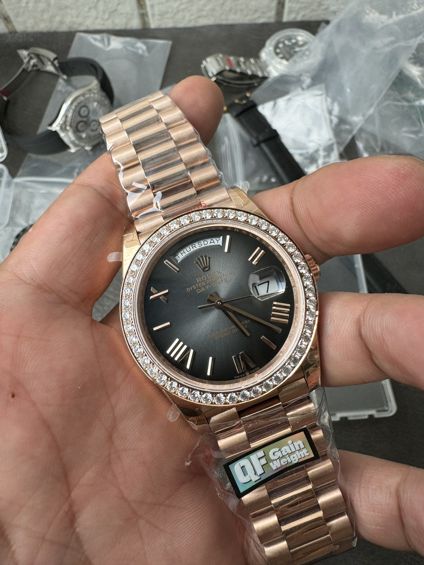 Super Clone Rolex 1:1 Day-Date 40 228345RBR Black Dial Diamond Bezel Roman Markers Watch