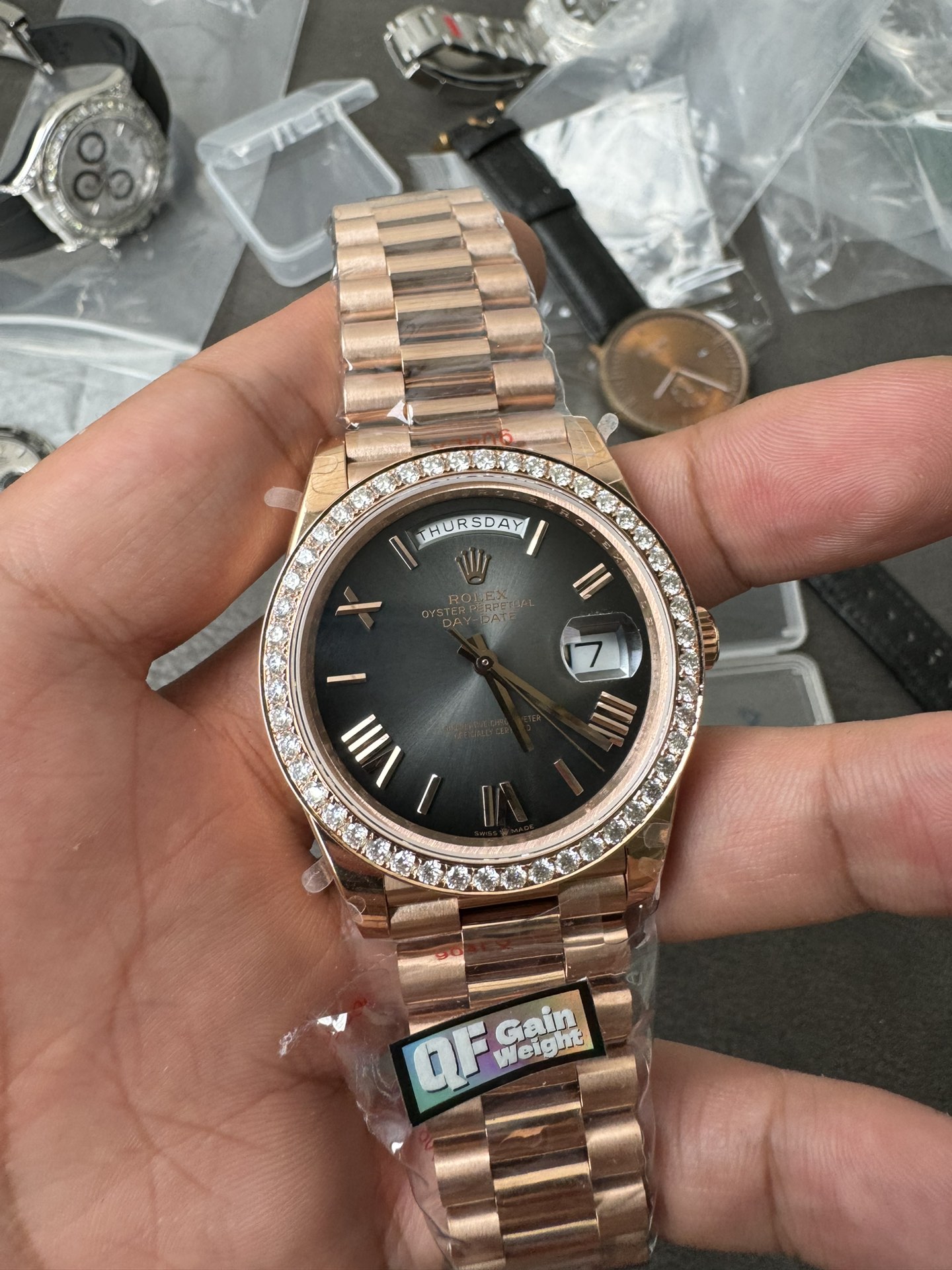 Super Clone Rolex 1:1 Day-Date 40 228345RBR Black Dial Diamond Bezel Roman Markers Watch