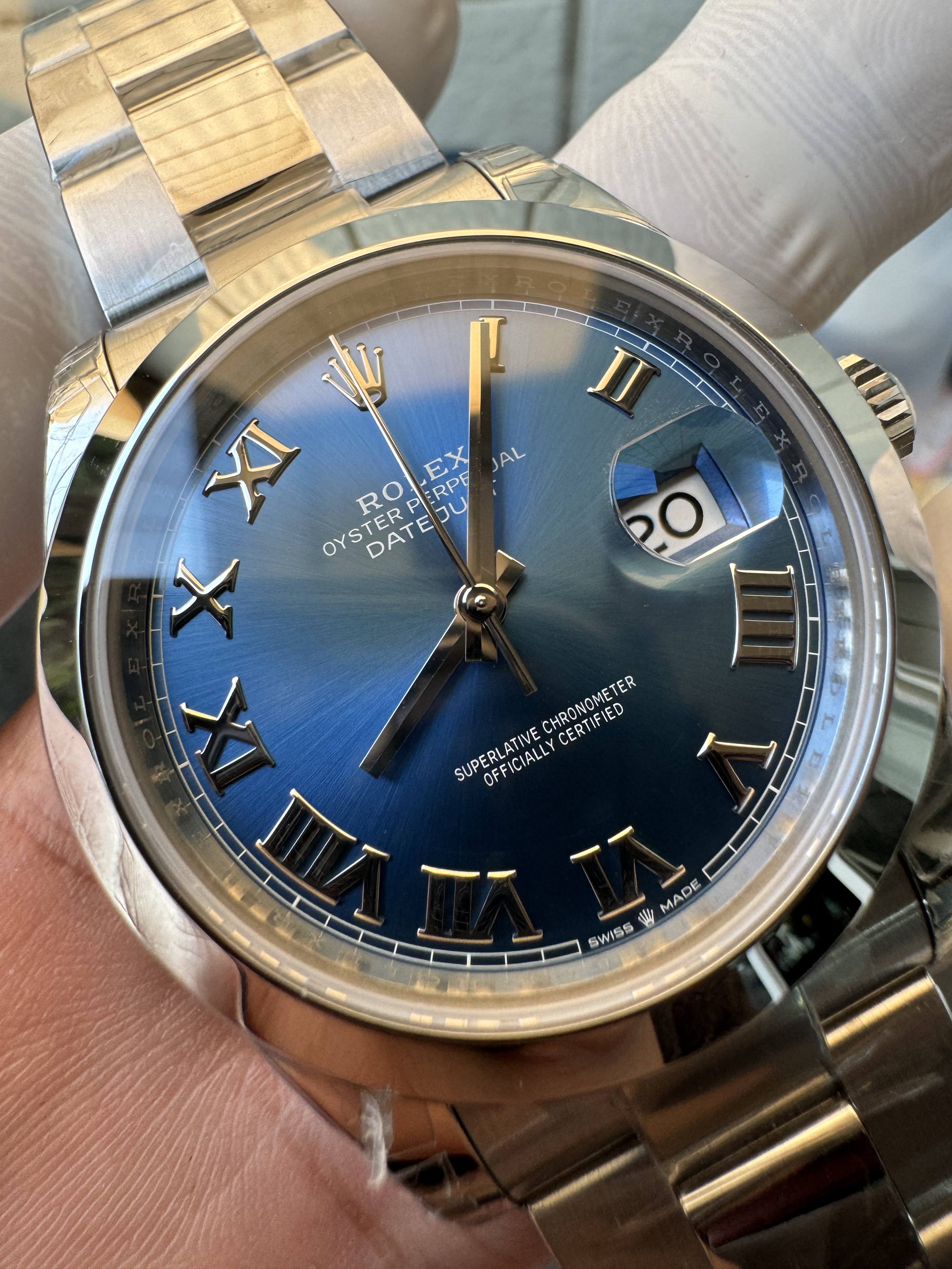 Super Clone 1:1 Rolex Datejust 36mm Blue Roman Dial | 3235 Movement | Oyster Bracelet