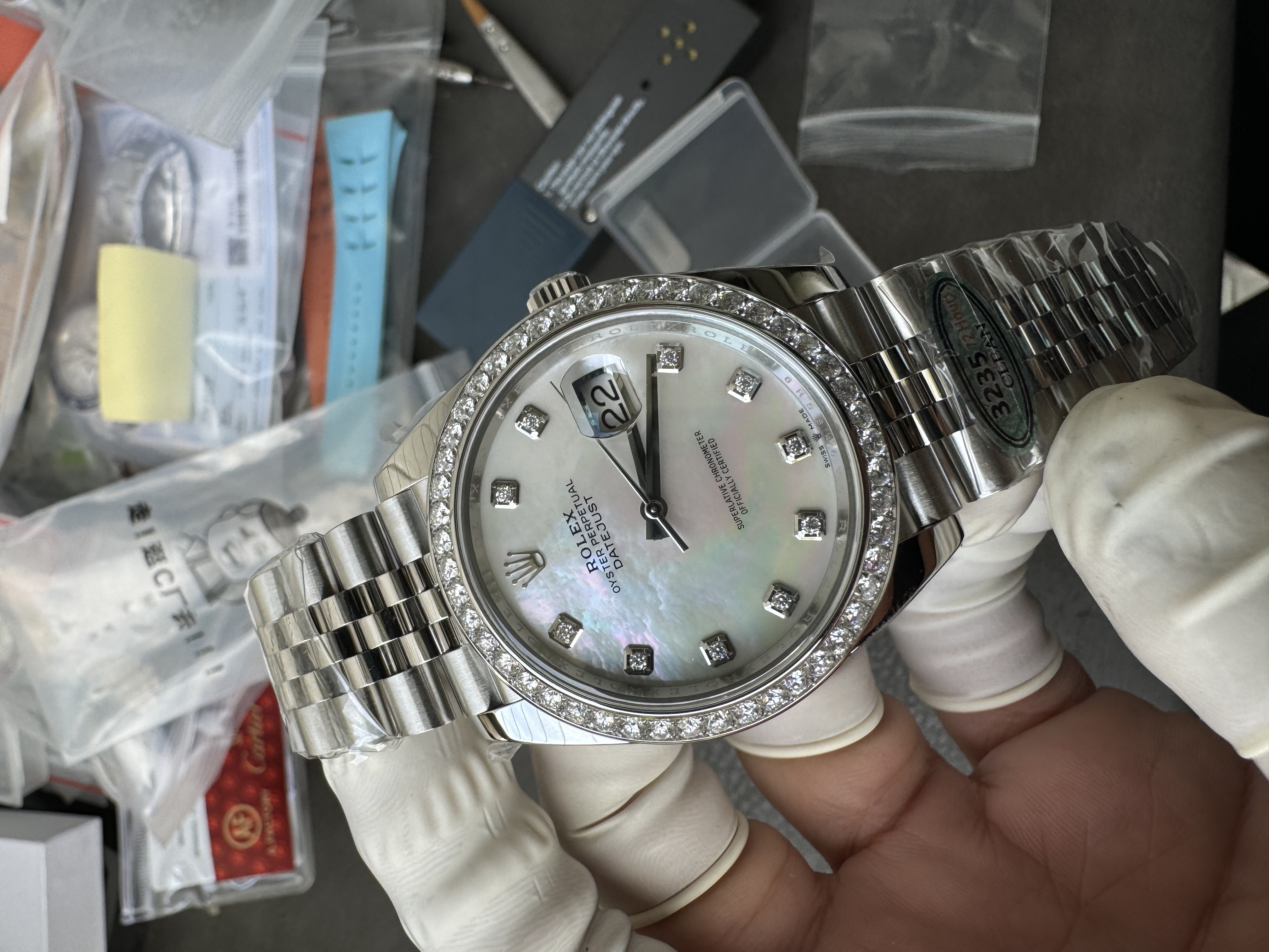 Super Clone 1:1 Rolex Datejust 41mm m126334 | Mother of Pearl Dial with Diamond Markers | Diamond Bezel | Jubilee Bracelet | 3235 Movement