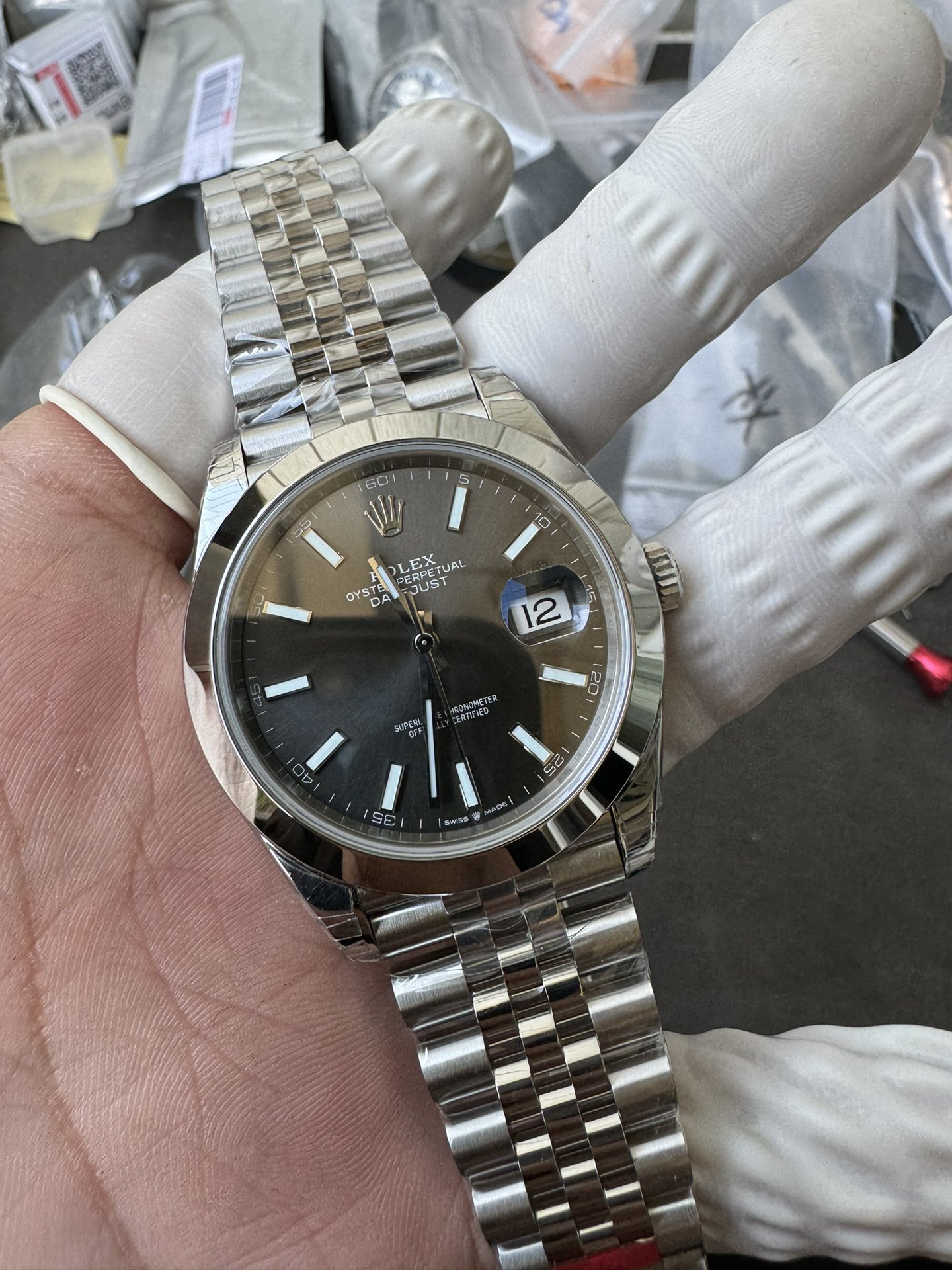 Super Clone 1:1 Rolex Datejust 41mm m126334 | Slate Sunburst Dial | Fluted Bezel | Jubilee Bracelet | 3235 Movement