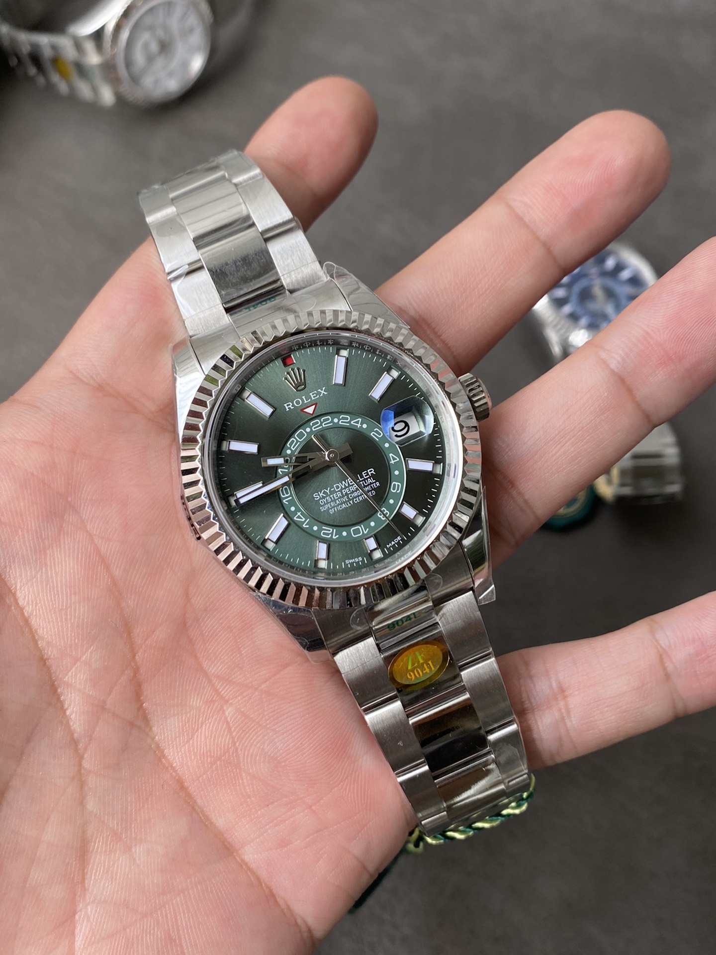 Super Clone Rolex 1:1 Sky-Dweller Green Dial 326934 42mm Annual Calendar 9001 Movement