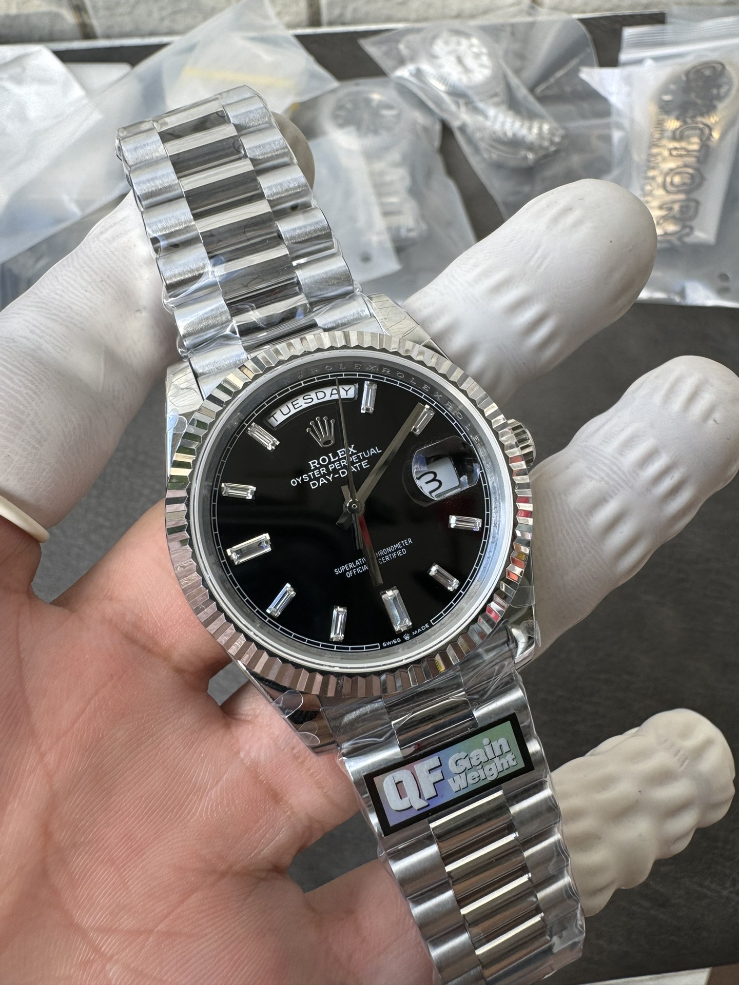 Super Clone Rolex 1:1 Day-Date 40 228239 Black Dial Diamond Markers President Watch