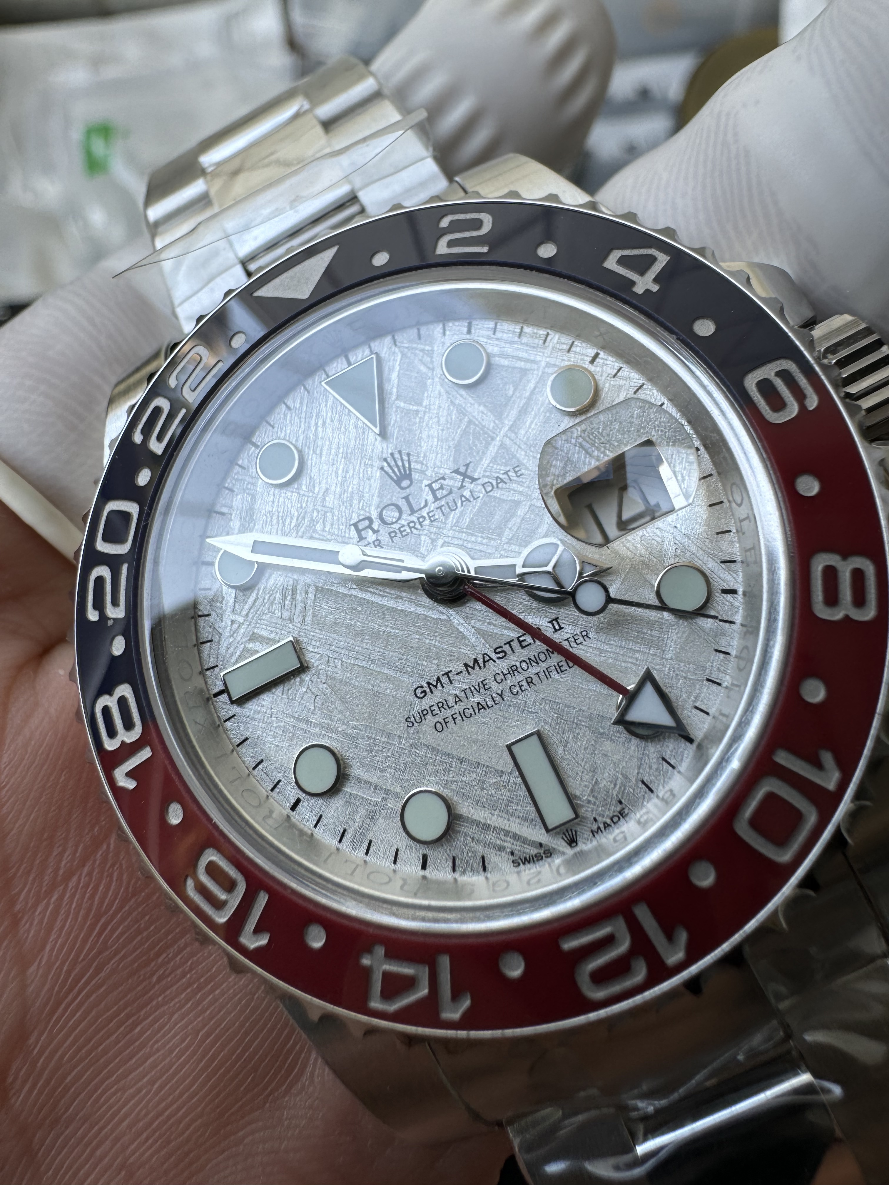 Rolex GMT-Master II White Gold M126719BLRO-0002 Meteorite dial 'Pepsi' on Oyster Super Clone (Gain weight)