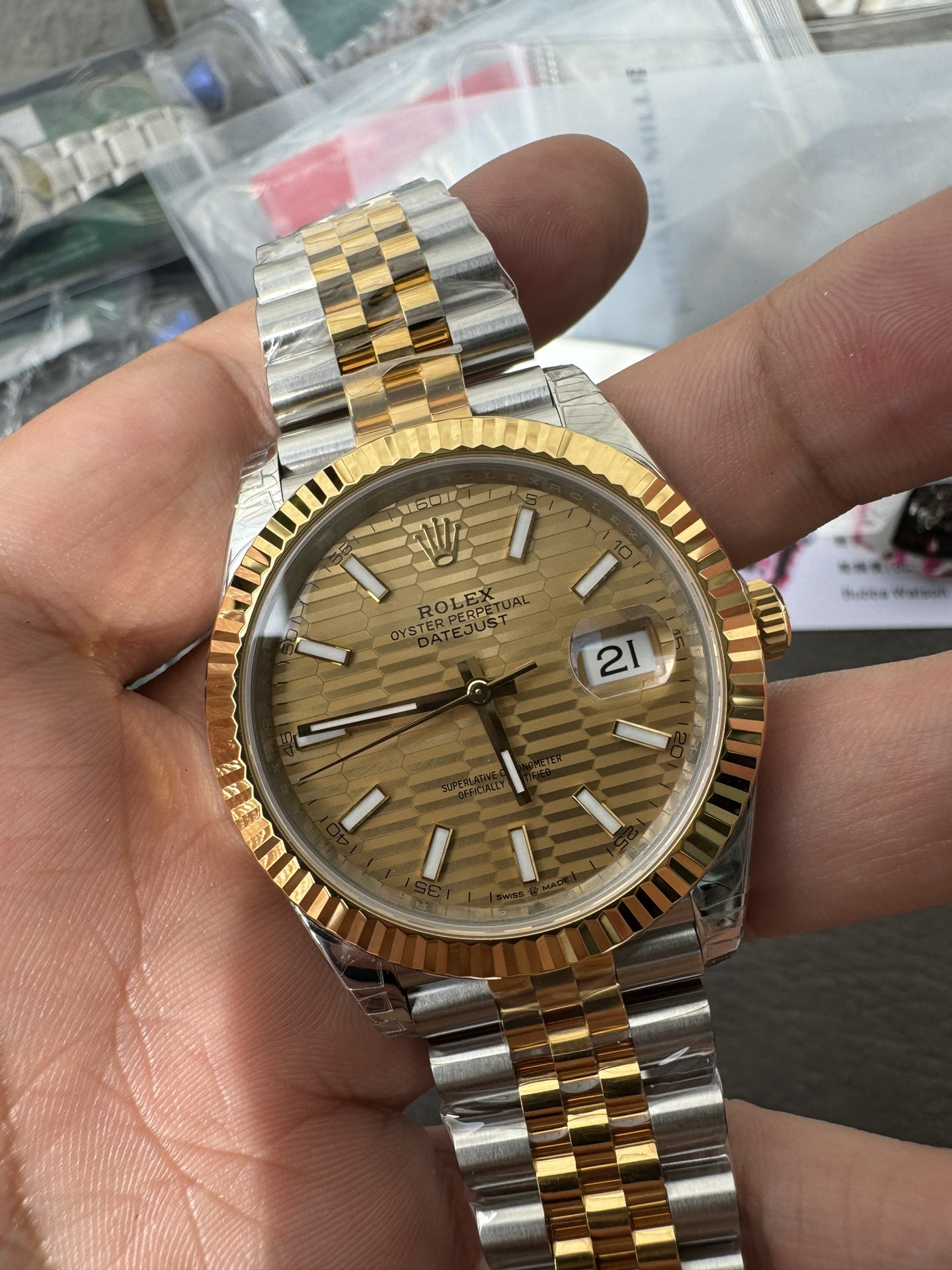 Super Clone Rolex 1:1 Datejust 126233 3235 Movement – Gold Brick Pattern Dial & Two-Tone Jubilee Bracelet
