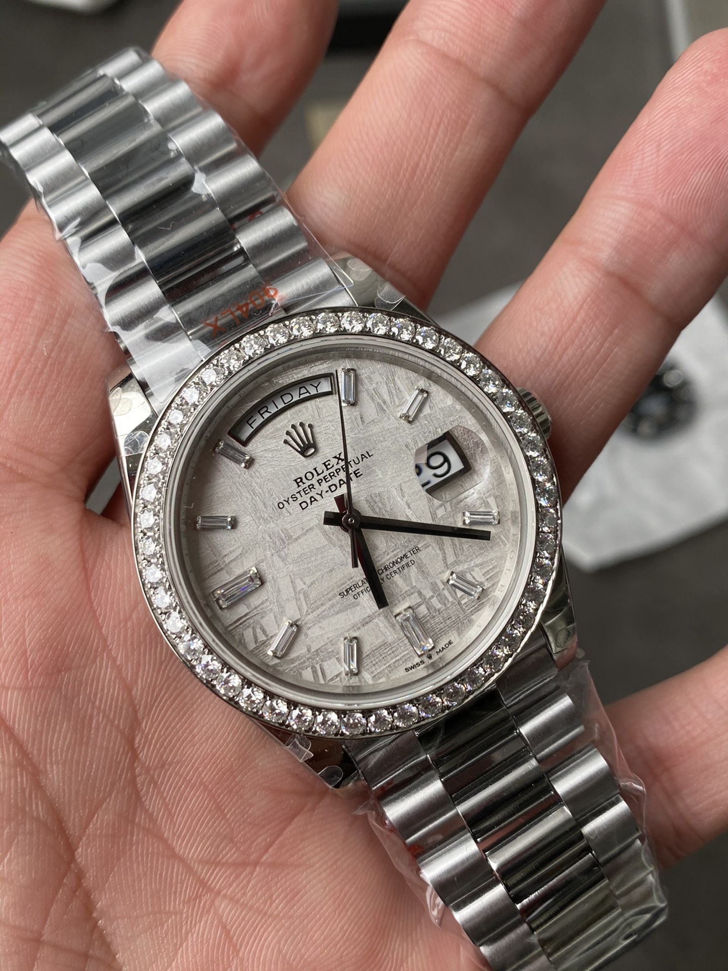 Super Clone Rolex 1:1 Day-Date 40 228239 Meteorite Dial Diamond Bezel Platinum Watch