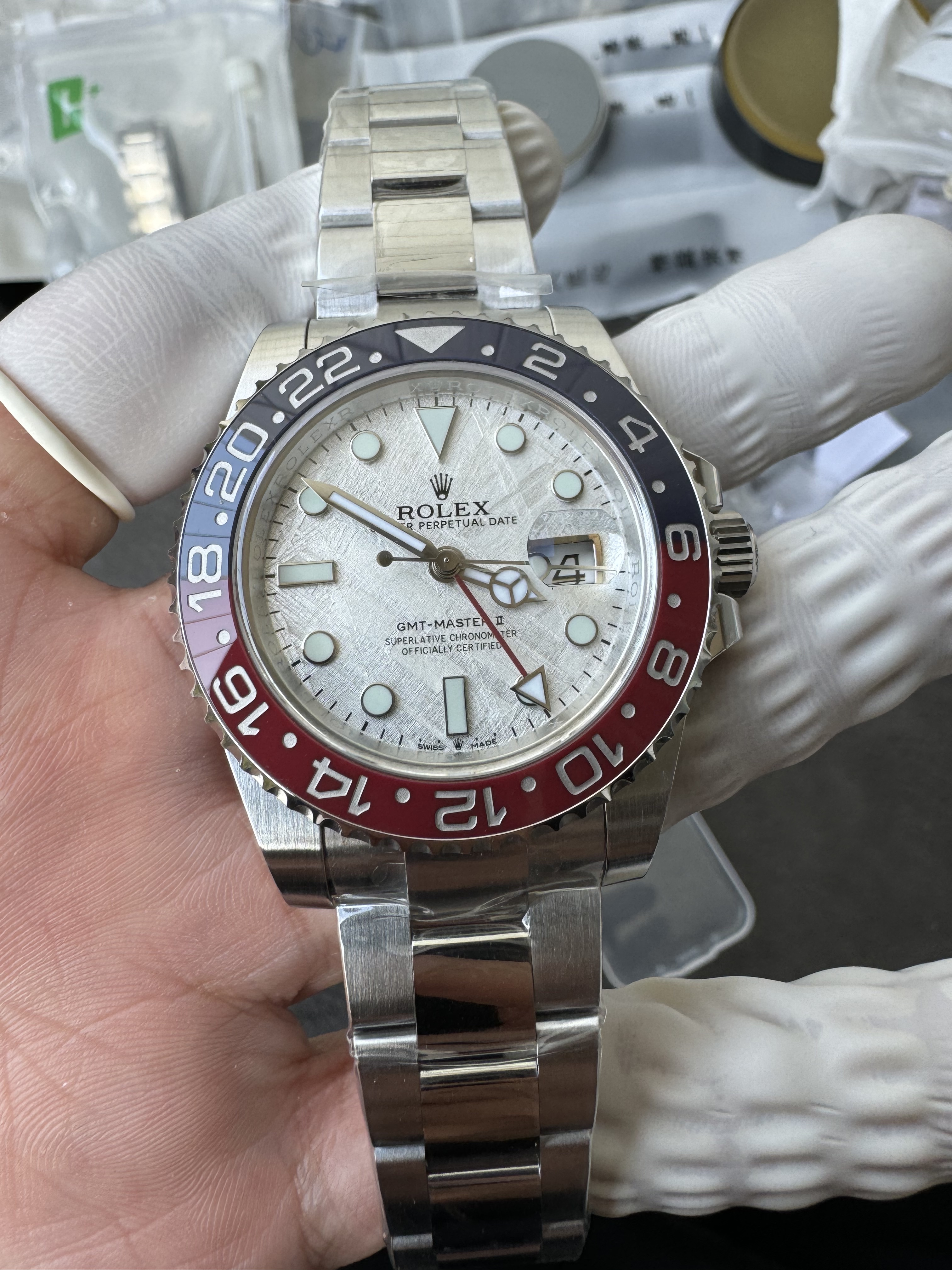 Rolex GMT-Master II White Gold M126719BLRO-0002 Meteorite dial 'Pepsi' on Oyster Super Clone (Gain weight)