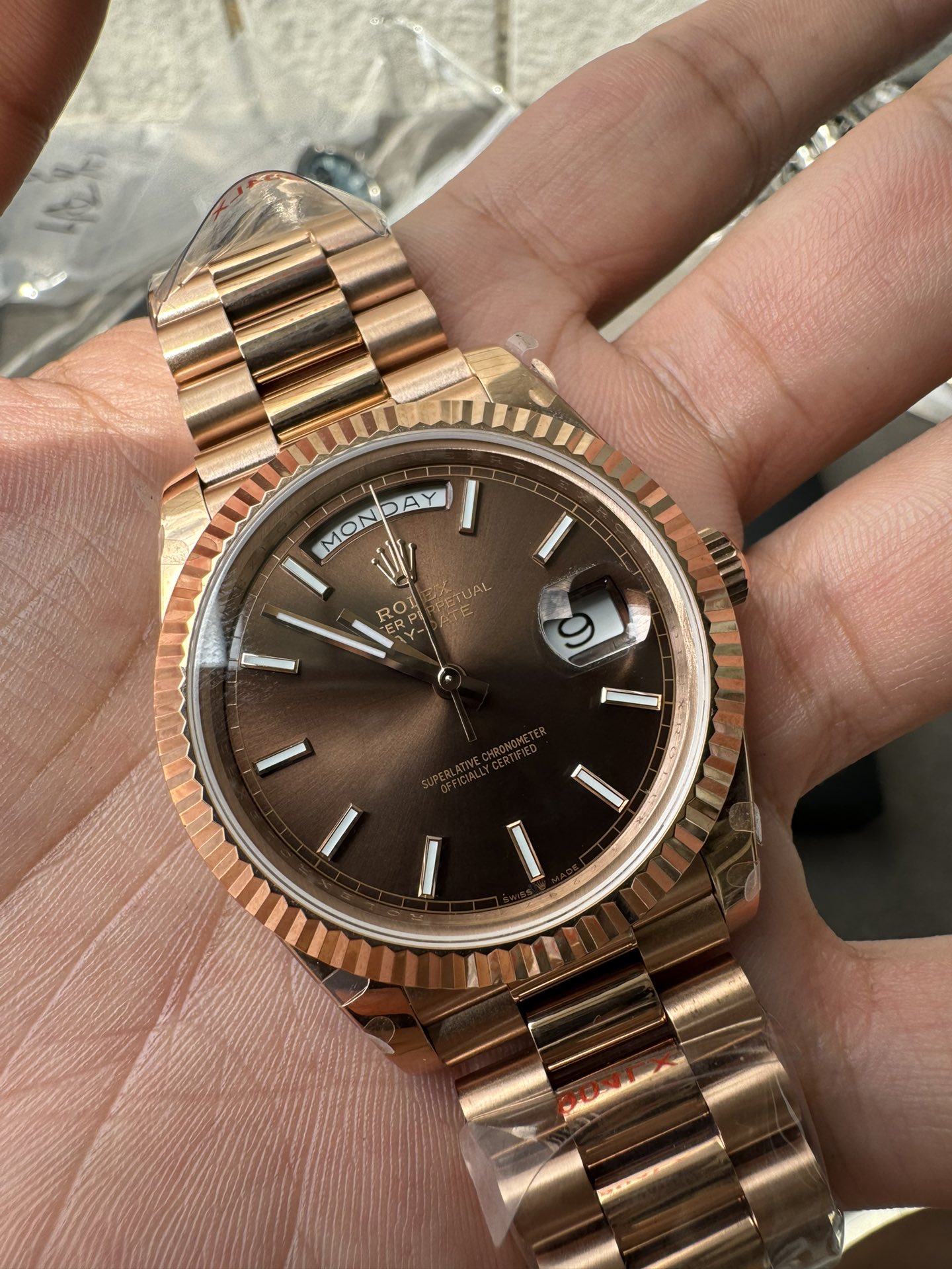 Super Clone Rolex 1:1 Day-Date 40 228235 Chocolate Dial Everose Gold President Watch