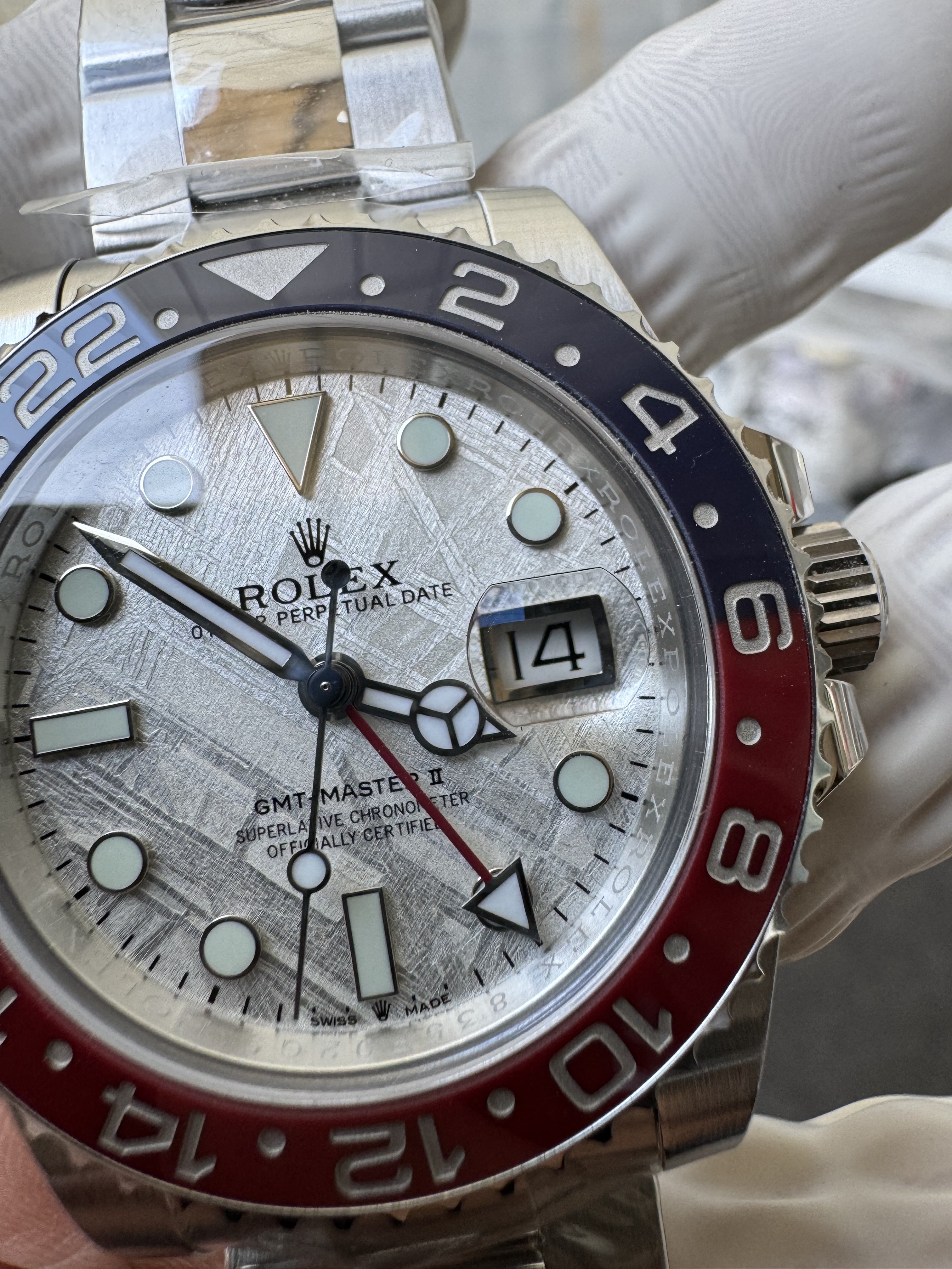 Rolex GMT-Master II White Gold M126719BLRO-0002 Meteorite dial 'Pepsi' on Oyster Super Clone (Gain weight)