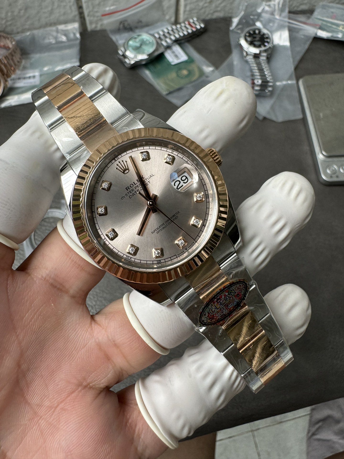 Super Clone Rolex 1:1 Datejust 41mm 126331 3235 Movement – Champagne Diamond Dial & Two-Tone Oyster Bracelet