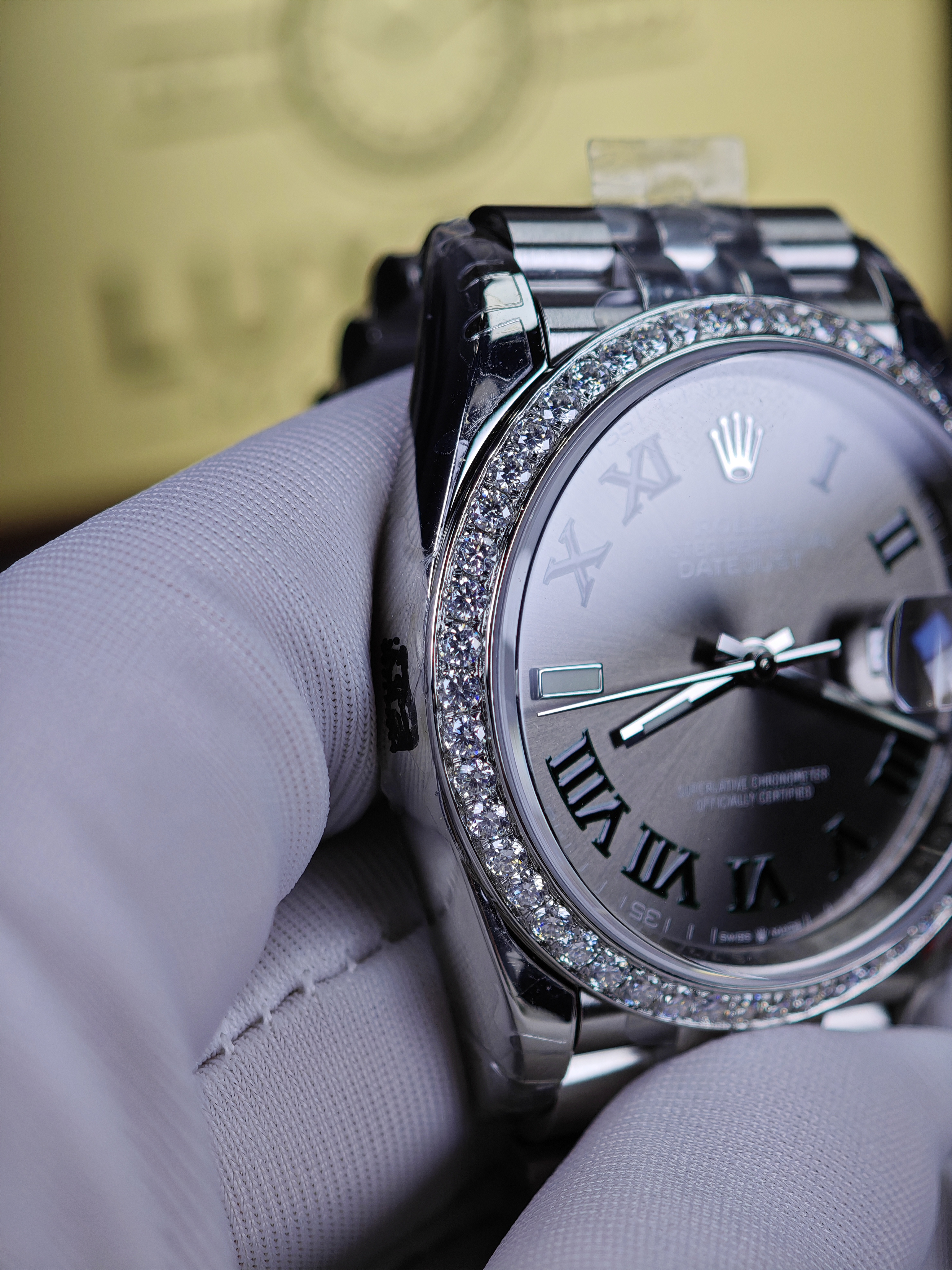 Super Clone Rolex 1:1 Datejust 36mm Green Roman Dial Diamond Bezel Jubilee Bracelet 3235 Movement Watch