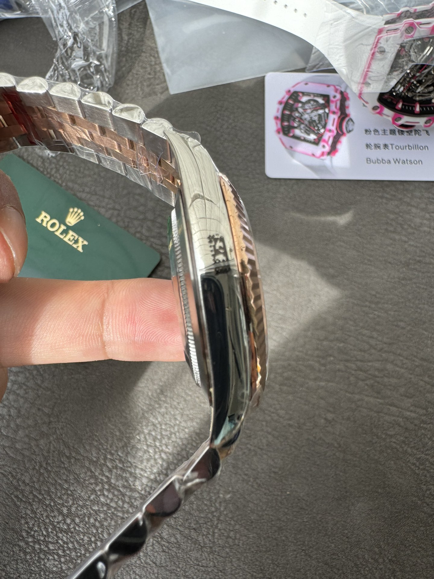 Super Clone Rolex 1:1 Datejust 126231 3235 Movement – Grey Brick Pattern Dial & Rose Gold Two-Tone Jubilee Bracelet