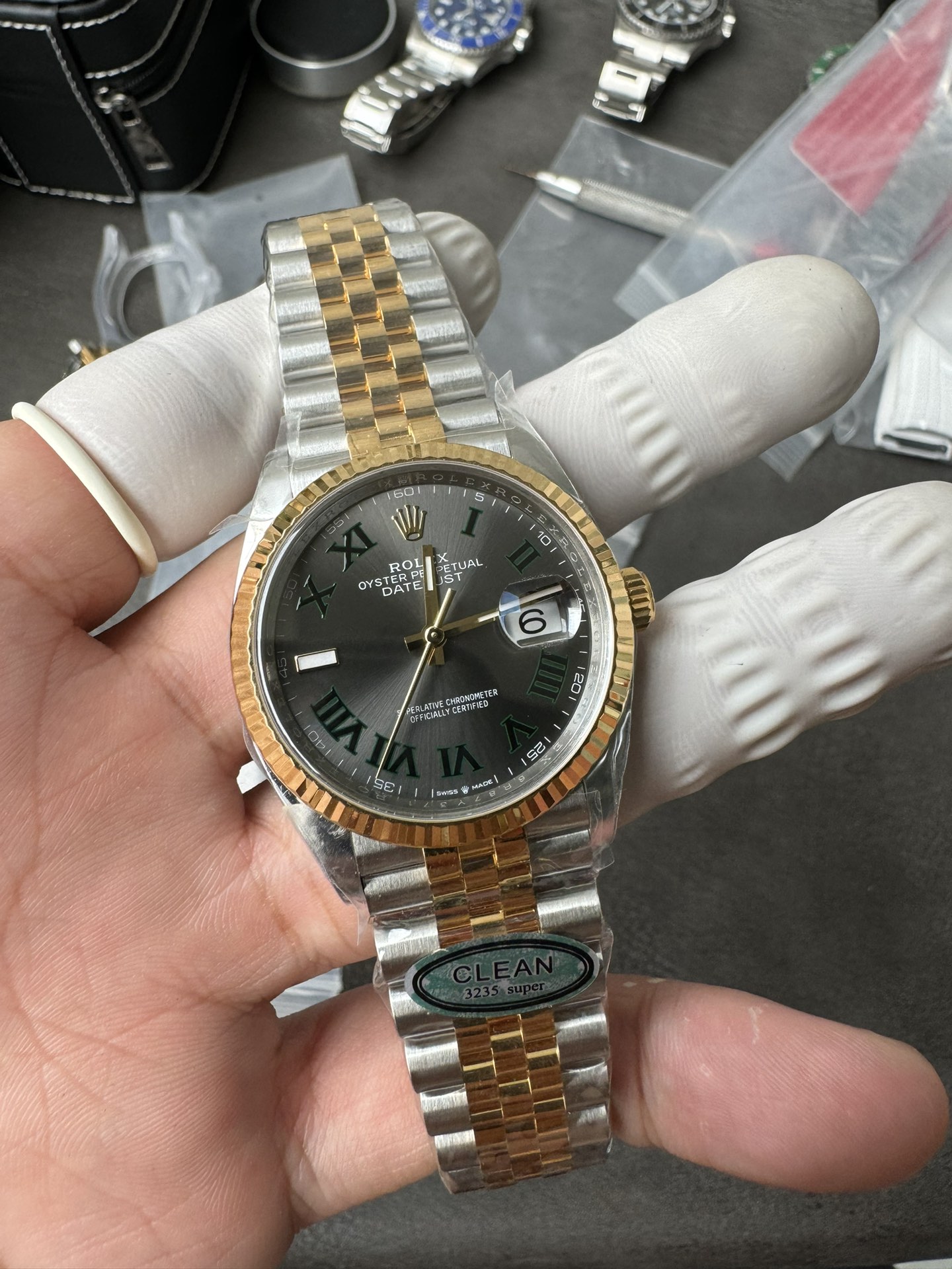 Super Clone Rolex Datejust 36mm 126333 Grey Dial Green Roman Numerals Two-Tone Jubilee Watches