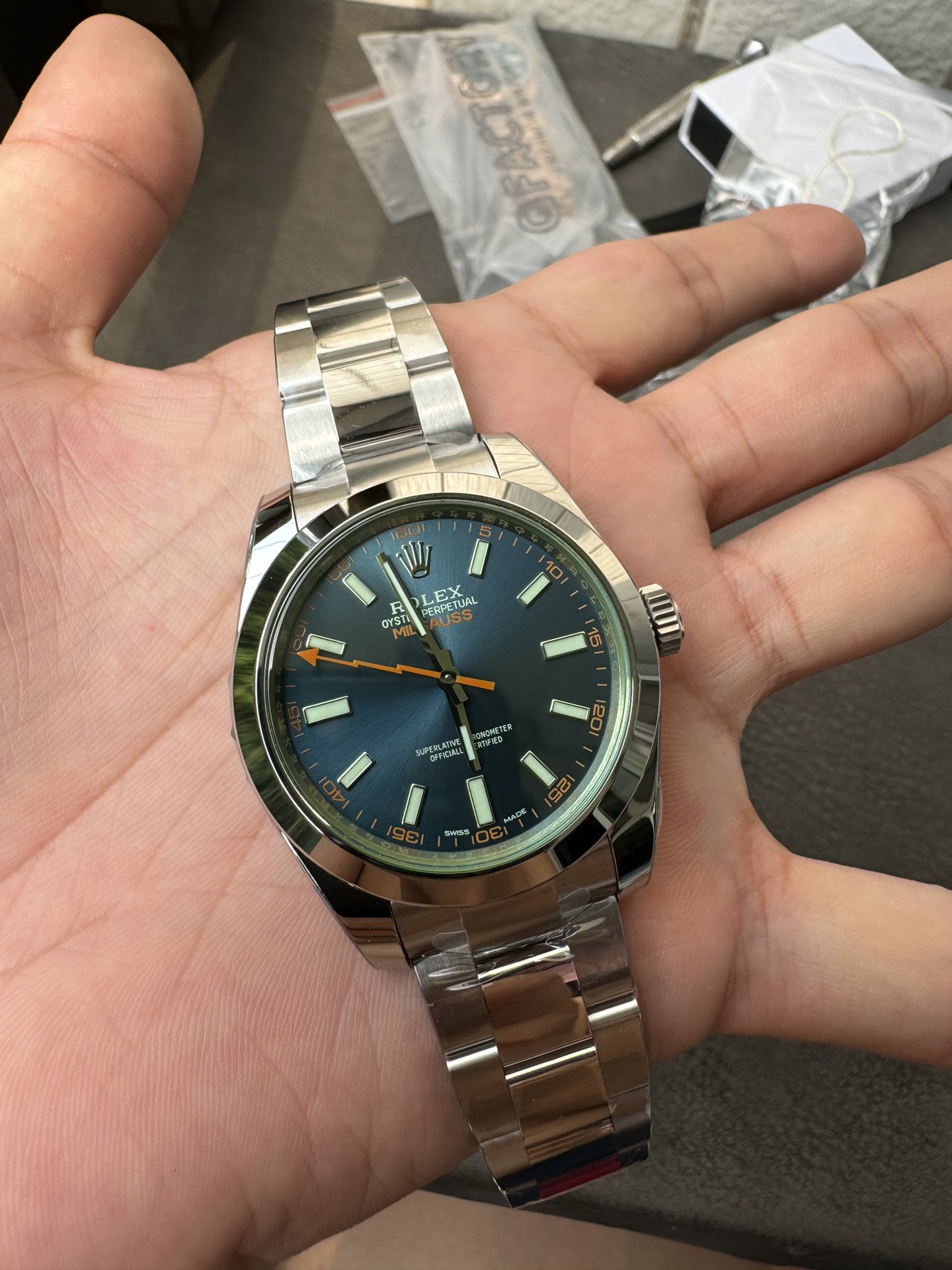 Super Clone Rolex 1:1 Milgauss 116400GV Blue Dial Green Sapphire 41mm 3230 Movement