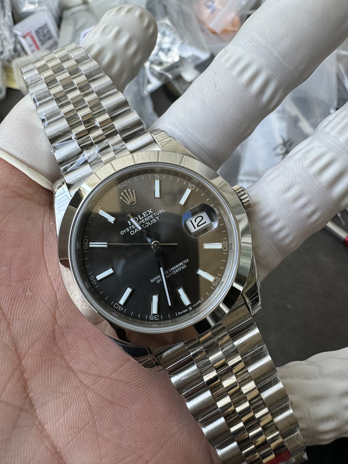 Super Clone 1:1 Rolex Datejust 41mm m126334 | Slate Sunburst Dial | Fluted Bezel | Jubilee Bracelet | 3235 Movement