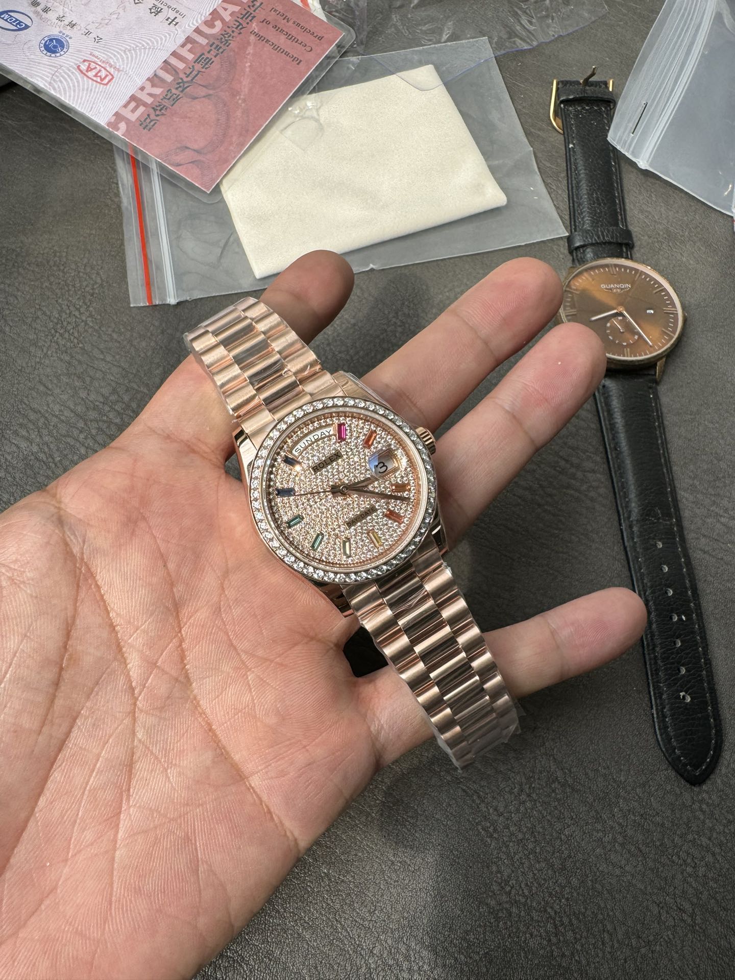 Super Clone Rolex 1:1 Day-Date 36 228345RBR Rainbow Diamond Dial Rose Gold Watch