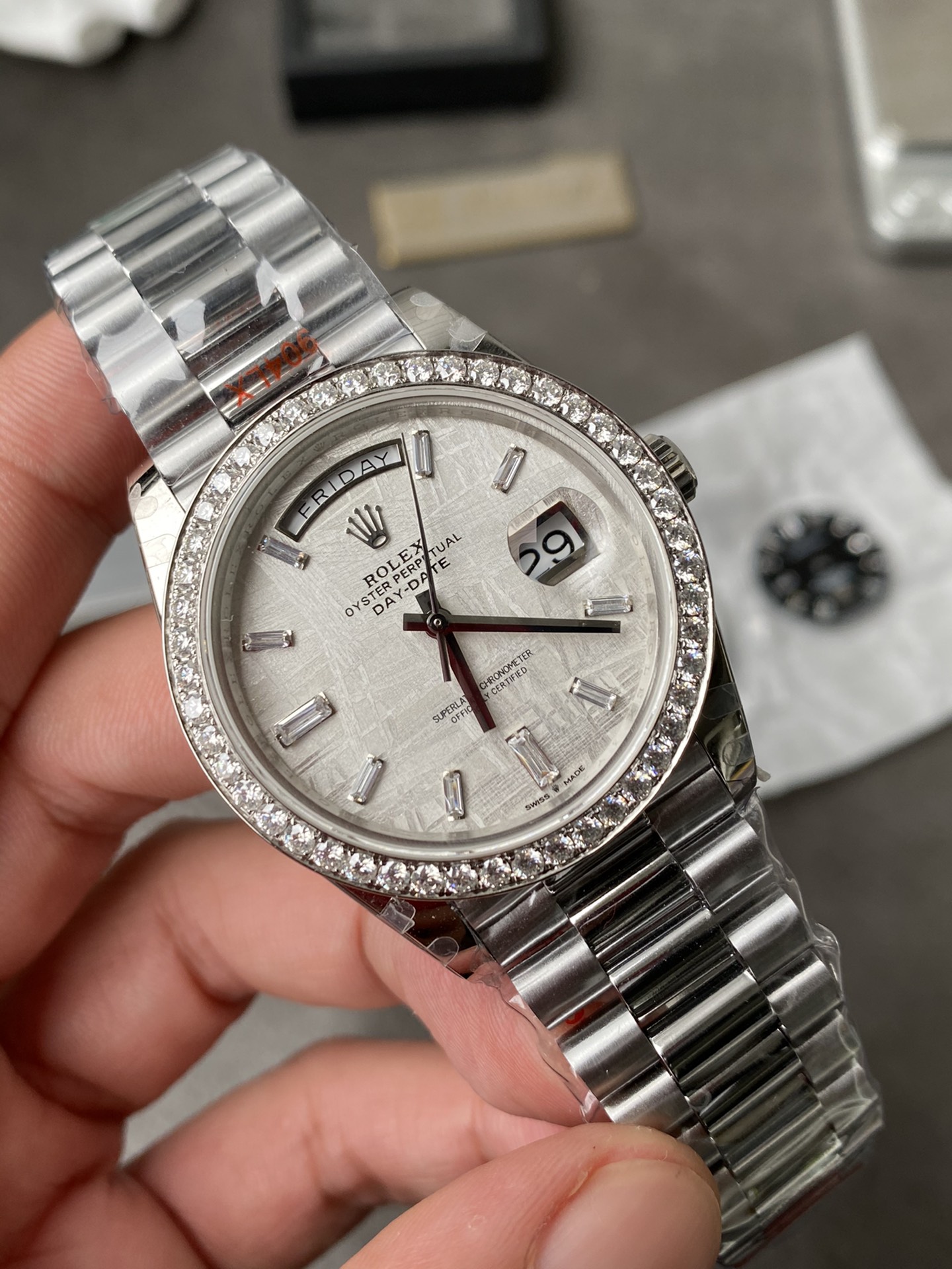 Super Clone Rolex 1:1 Day-Date 40 228239 Meteorite Dial Diamond Bezel Platinum Watch