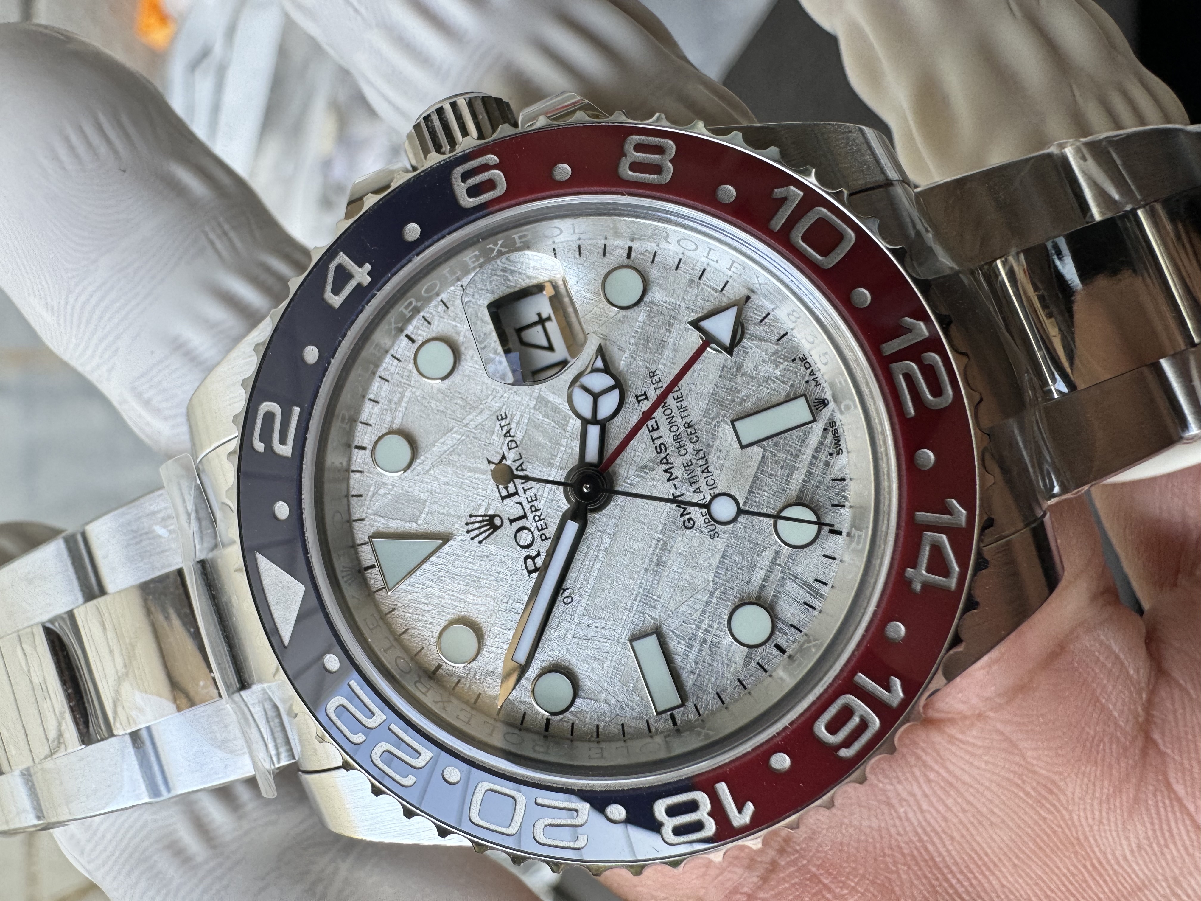 Rolex GMT-Master II White Gold M126719BLRO-0002 Meteorite dial 'Pepsi' on Oyster Super Clone (Gain weight)